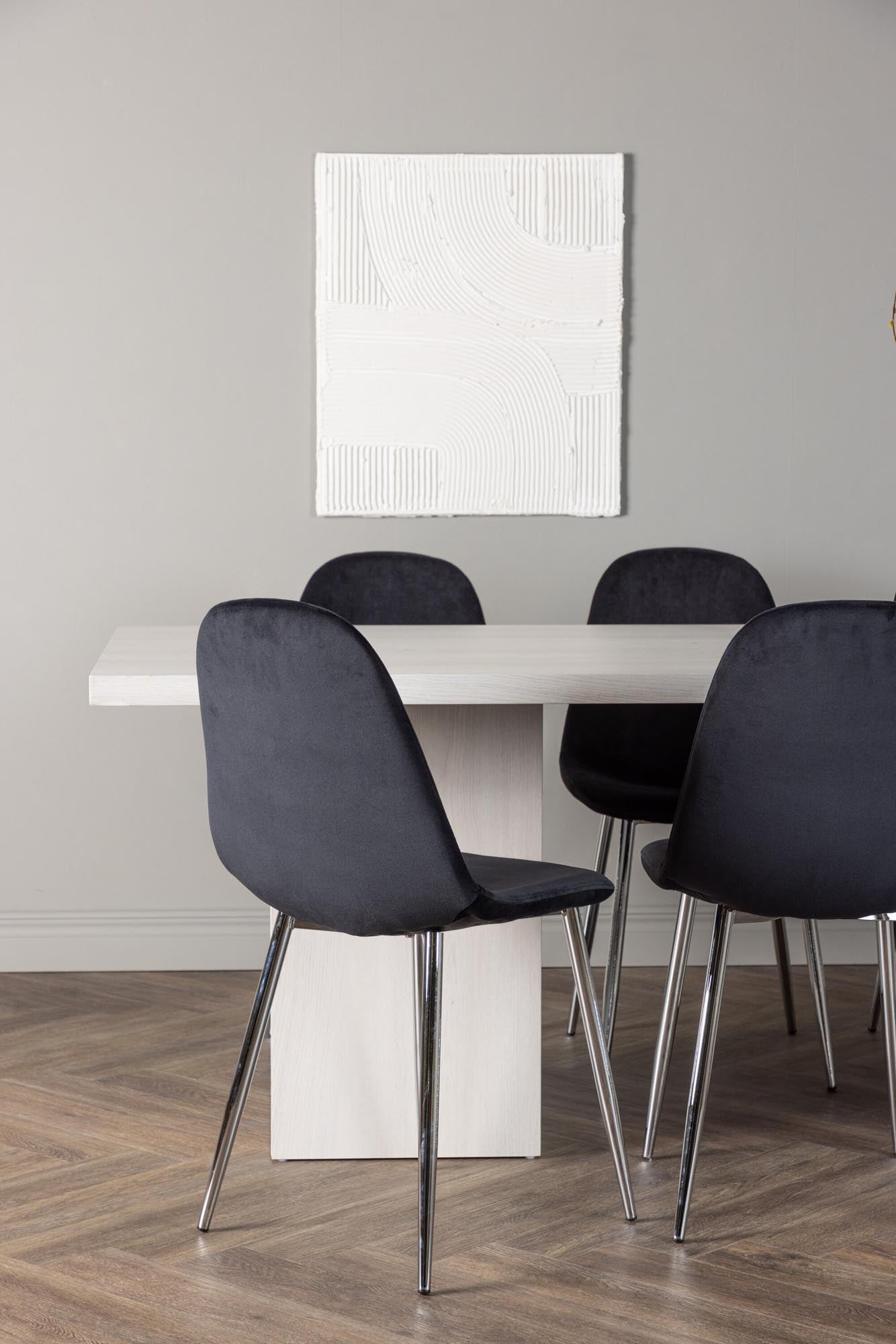 Elegantes Esszimmerset mit 200 cm Tisch und 6 stilvollen Polar-Stühlen von Venture Home. Ideal für gesellige Runden und modernes Wohnen.