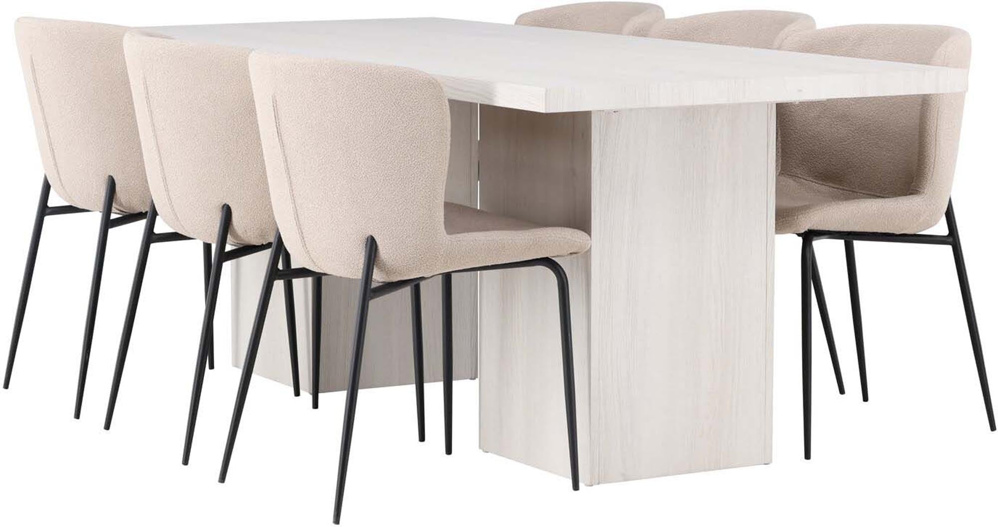 Stilvolles Olga Esszimmerset mit 200cm Tisch und 6 bequemen Modesto-Stühlen. Perfekt für gesellige Abende und festliche Anlässe.