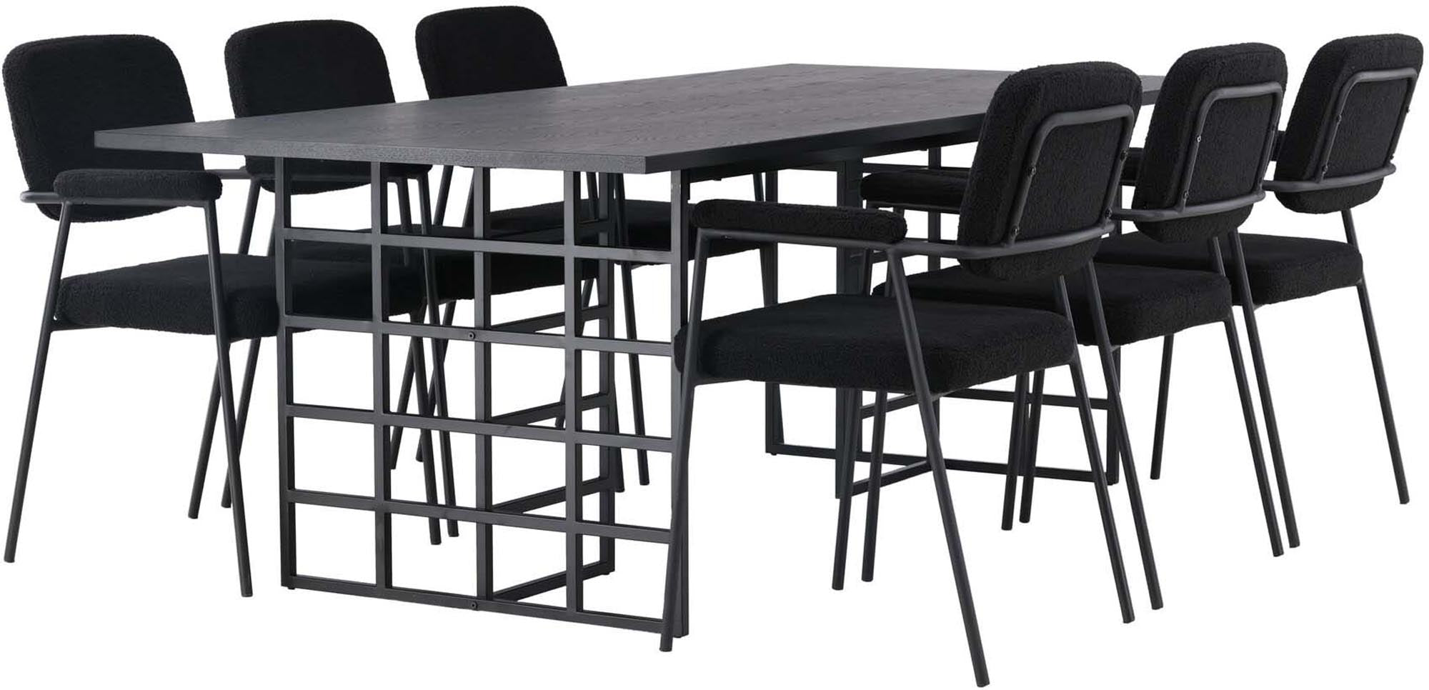 Modernes Ystad Esszimmerset 220cm mit 6 komfortablen Stühlen. Ideal für stilvolle Esszimmergestaltung und gesellige Abende.