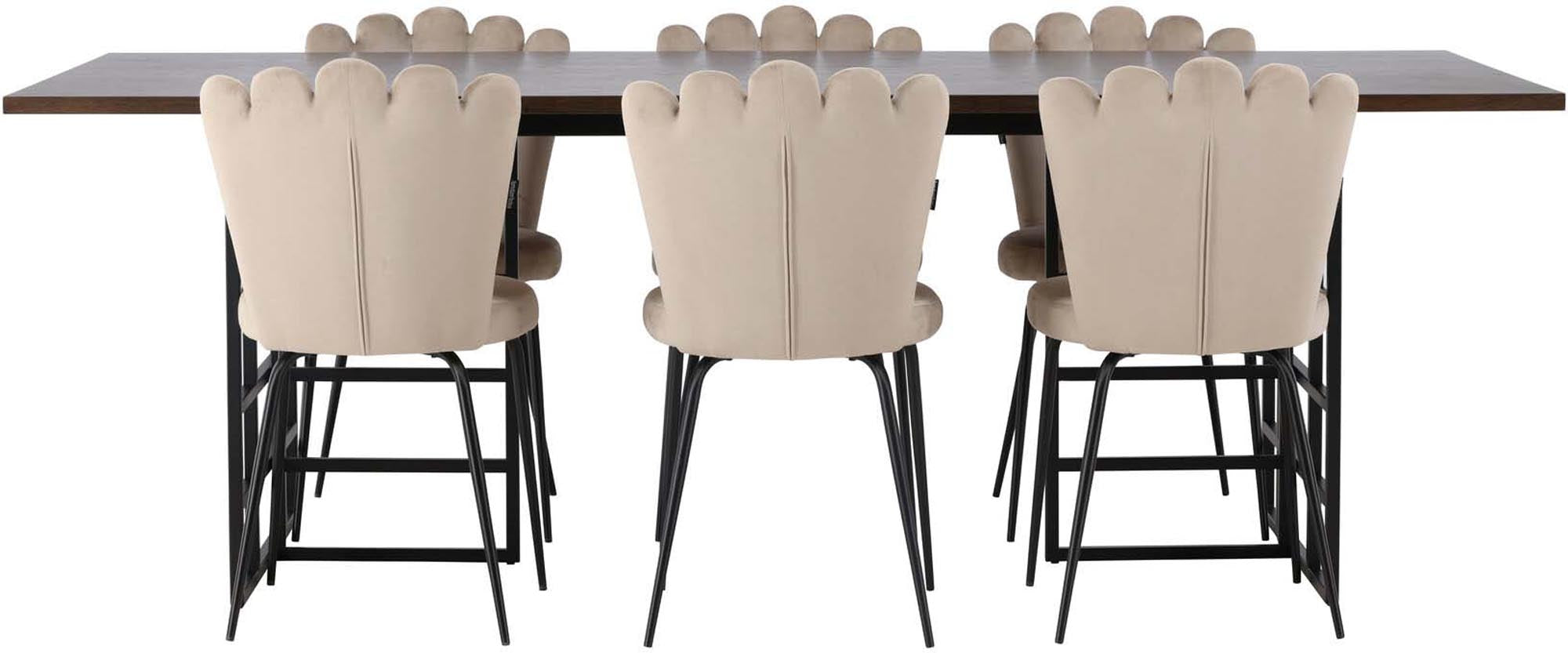 Stilvolles Ystad Esszimmerset + Limhamn: Perfekt für gesellige Abende. Robuste Tischplatte und edle Samtstühle für einladende Atmosphäre.