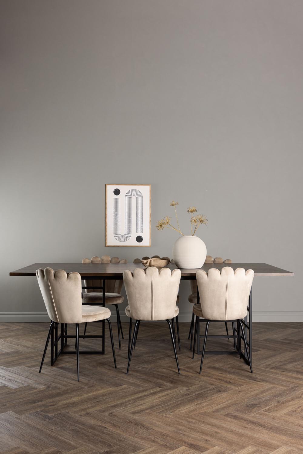Ystad Esszimmerset + Limhamn 220cm/6St. in Braun / Beige / Schwarz präsentiert im Onlineshop von KAQTU Design AG. Esszimmerset ist von Venture Home
