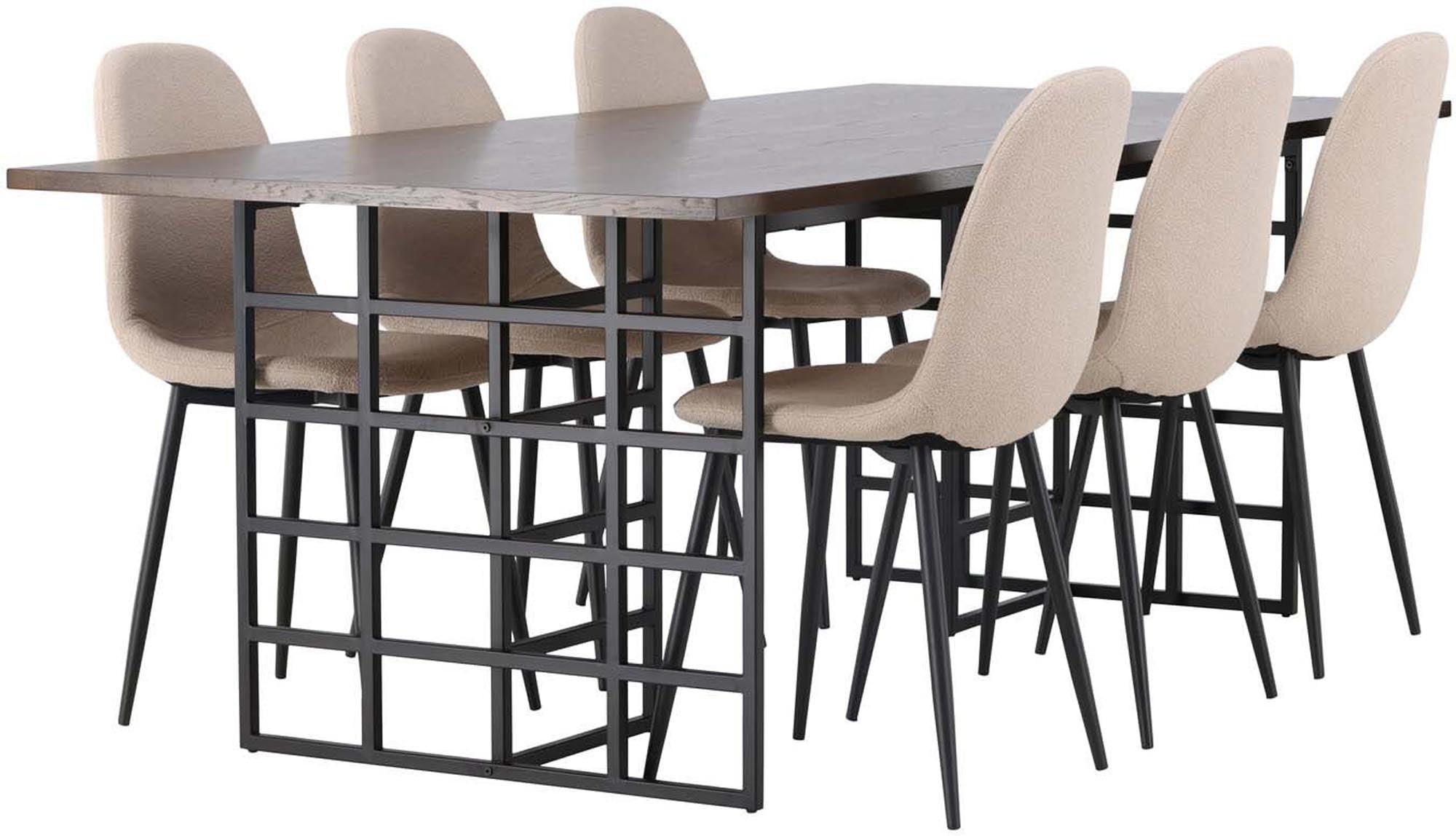 Elegantes Ystad Esszimmerset mit 6 bequemen Polar Stühlen, 220 cm, vereint skandinavisches Design und industriellen Charme für Ihr Zuhause.