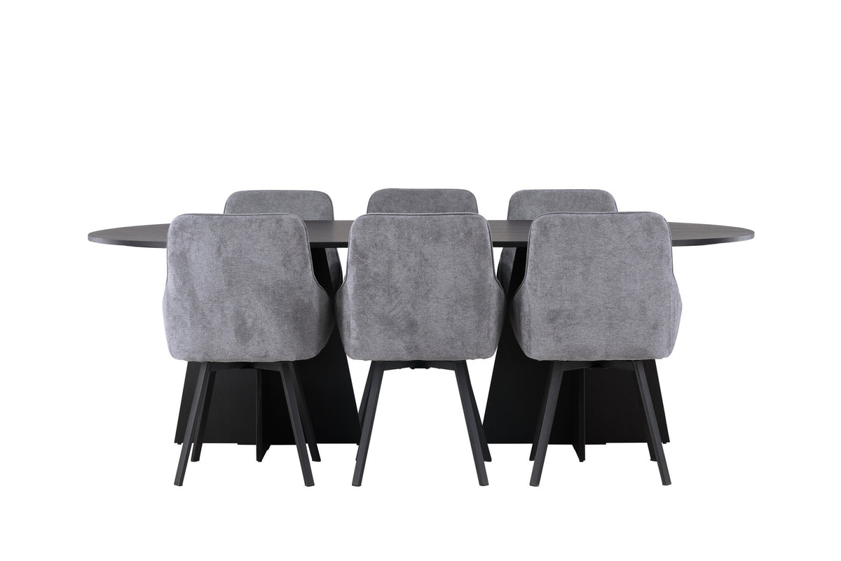 Bootcut Esszimmerset + Rosie 230cm/6St. in Schwarzgrau präsentiert im Onlineshop von KAQTU Design AG. Esszimmerset ist von Venture Home