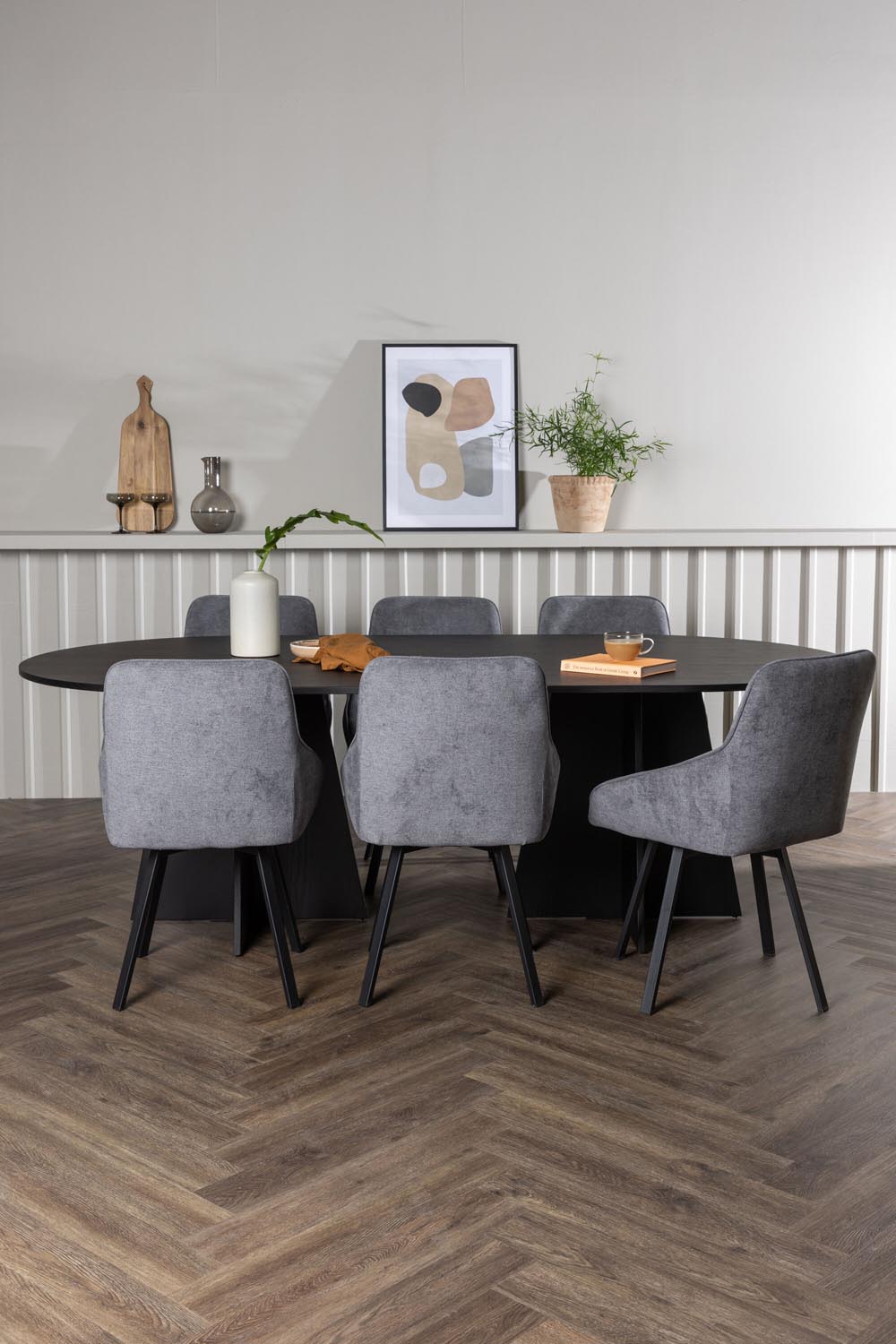 Bootcut Esszimmerset + Rosie 230cm/6St. in Schwarzgrau präsentiert im Onlineshop von KAQTU Design AG. Esszimmerset ist von Venture Home