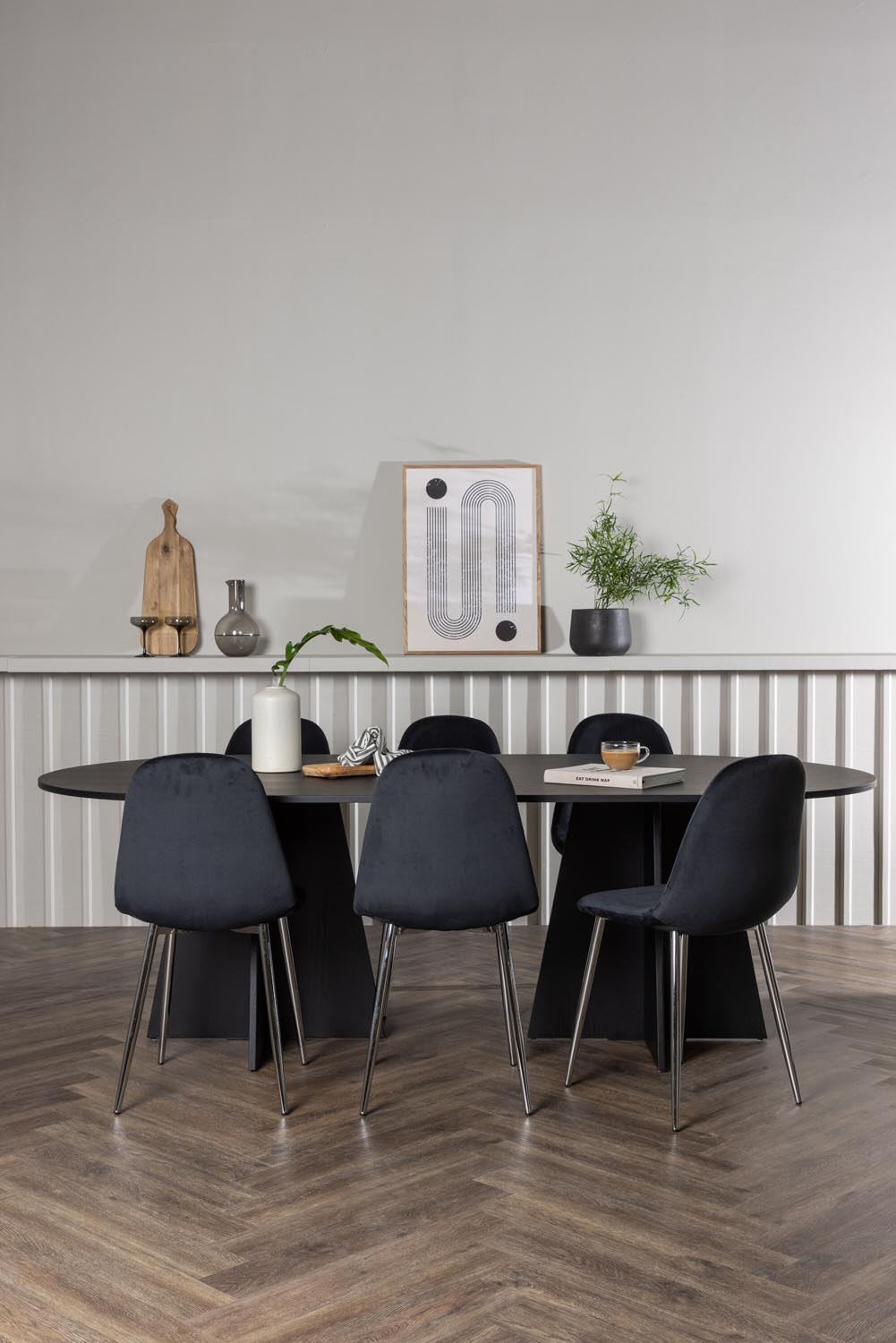 Bootcut Esszimmerset + Polar 230cm/6St. in Schwarzes Silber präsentiert im Onlineshop von KAQTU Design AG. Esszimmerset ist von Venture Home