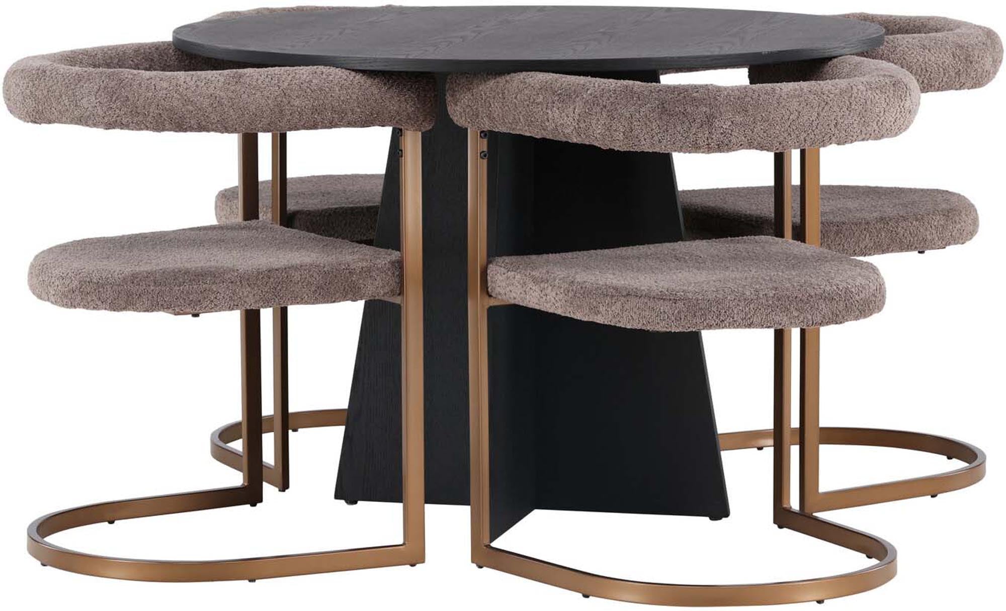 Stilvolles Bootcut Esszimmerset mit 4 Stühlen, Tisch Ø110cm.