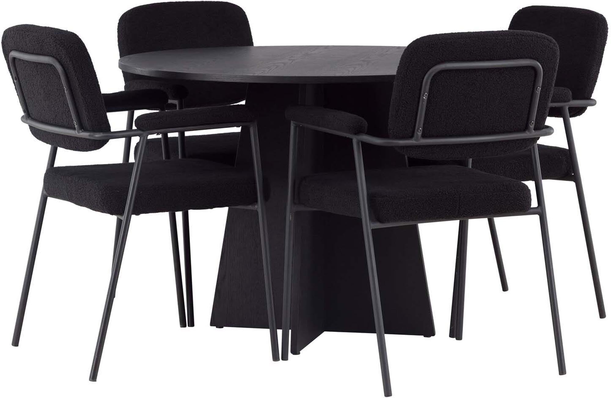 Stilvolles Bootcut Esszimmerset mit rundem Tisch und 4 Stühlen.