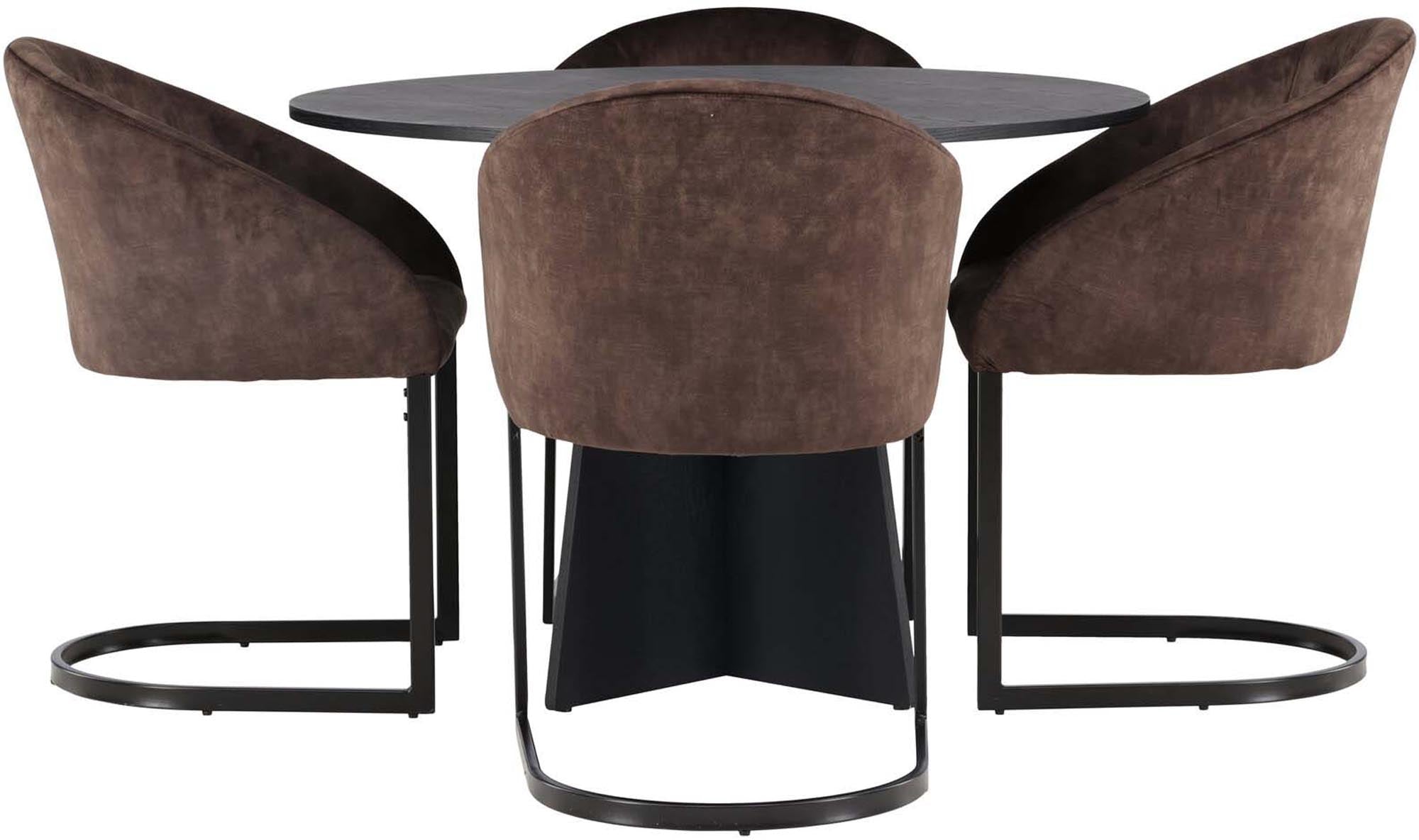 Elegantes Bootcut Esszimmerset von Venture Home: Runder Tisch (⌀110cm) & 4 bequeme Stühle, modernes Design, ideal für stilvolle Abende.