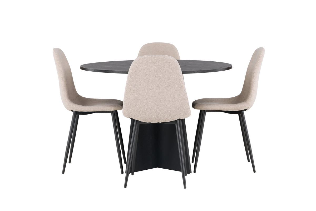 Bootcut Esszimmerset + Polar ⌀110cm/4St. in Beige dunkel / Schwarz präsentiert im Onlineshop von KAQTU Design AG. Esszimmerset ist von Venture Home