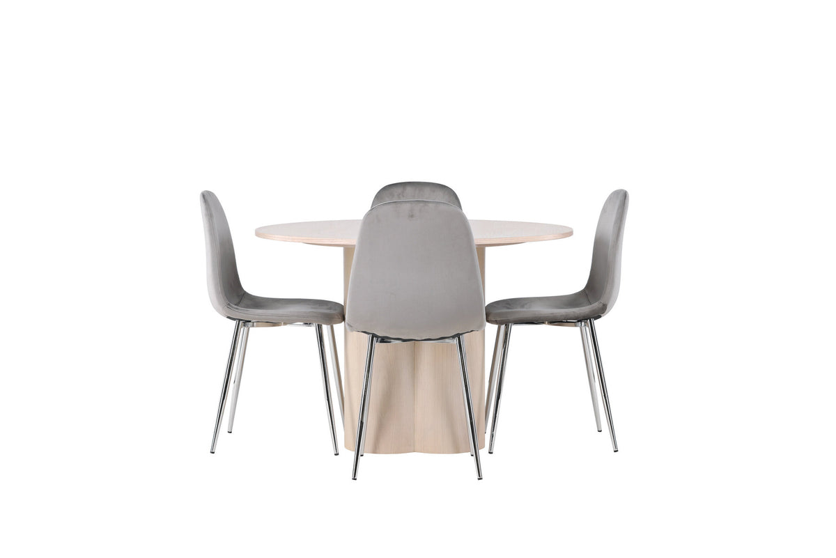 Olivia Esszimmerset + Eva ⌀110cm/4St. in Natur / Hellgrau / Silber präsentiert im Onlineshop von KAQTU Design AG. Esszimmerset ist von Venture Home