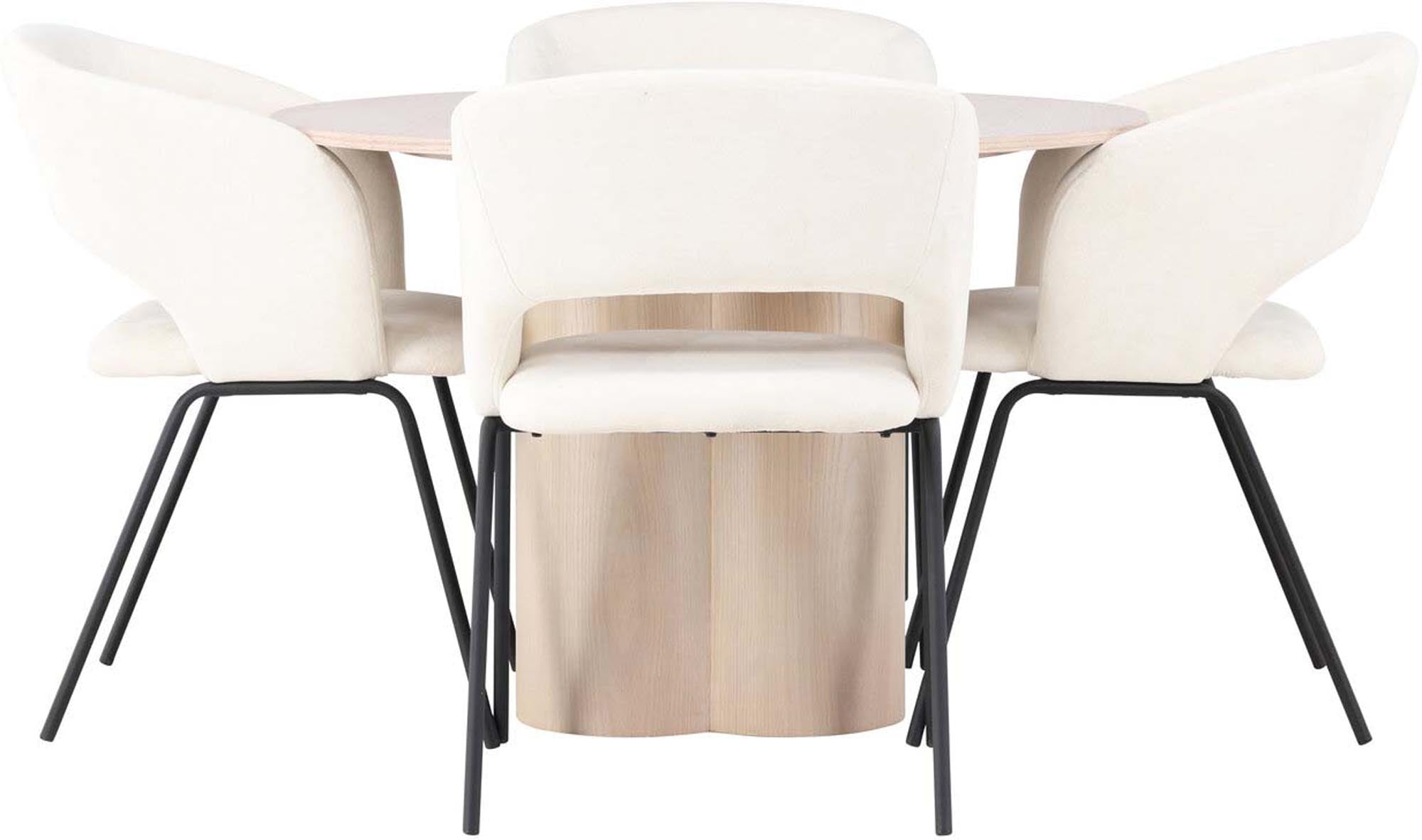 Olivia Esszimmerset: Rundes Design, 4 Stühle, skandinavischer Stil.