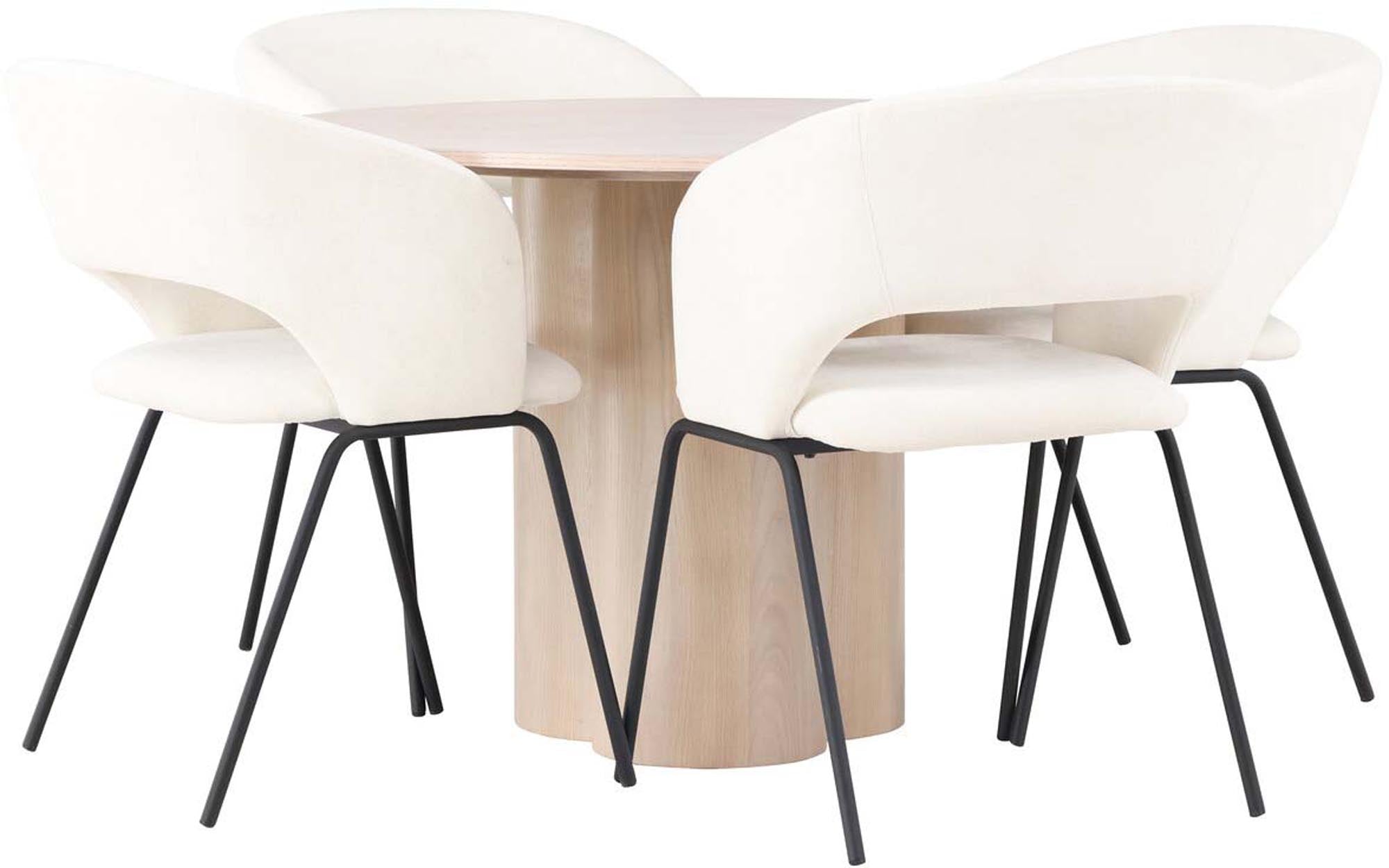 Elegantes Olivia Esszimmerset: Rund, 4 Stühle, skandinavische Ästhetik.