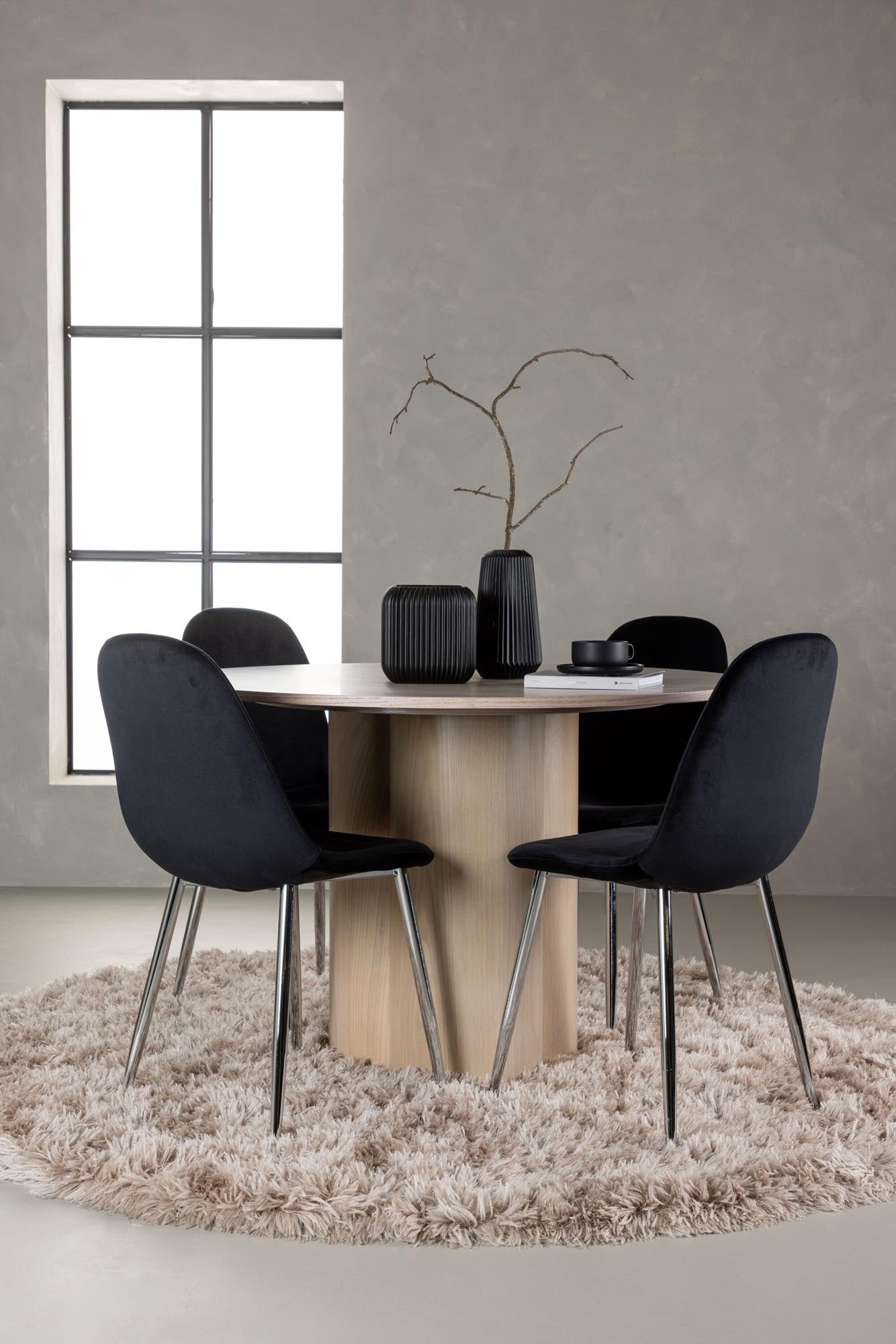 Modernes Esszimmerset Olivia mit 110 cm Tisch und 4 Stühlen. Stilvolles Design, langlebige Materialien und optimaler Sitzkomfort für gesellige Momente.