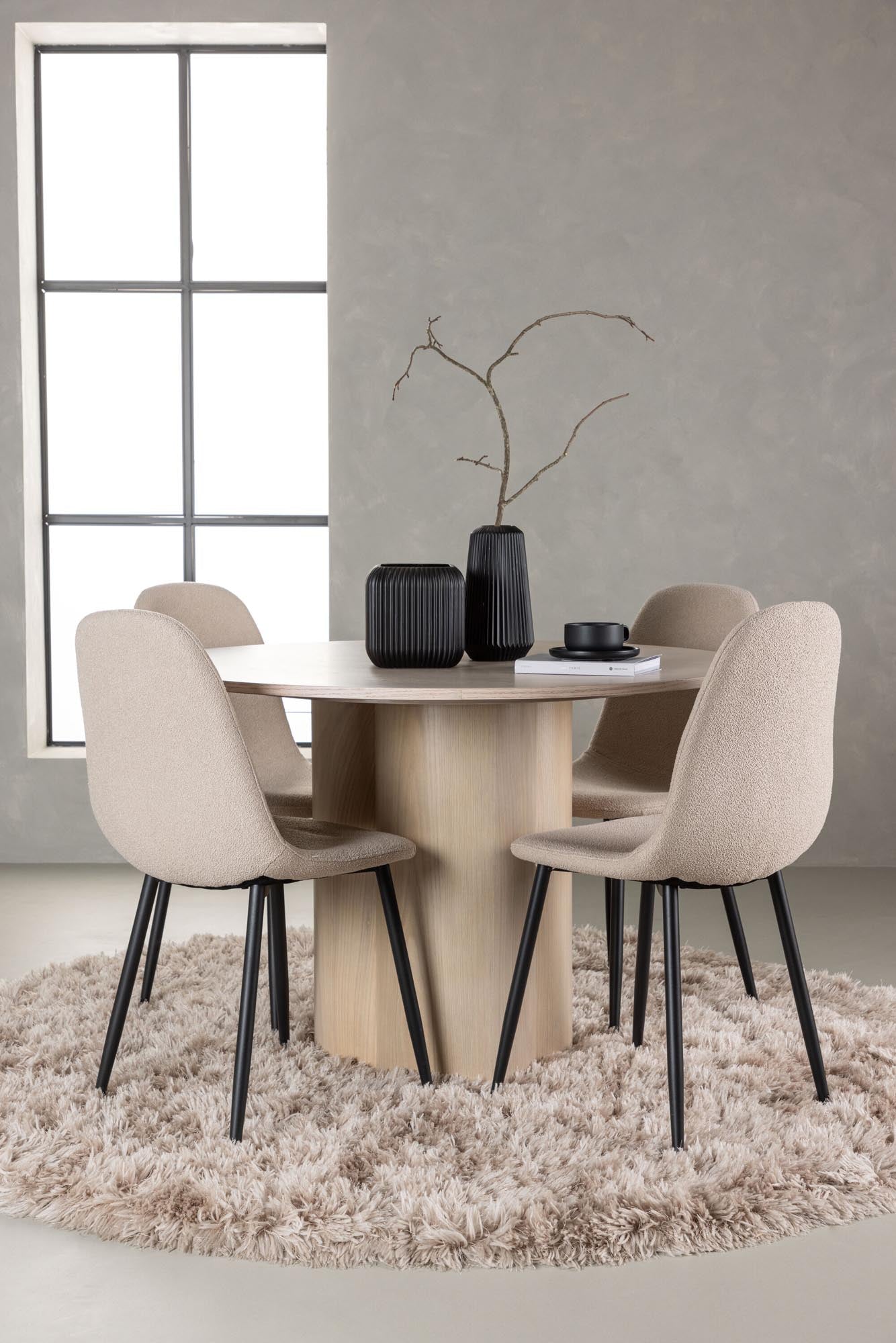 Modernes Esszimmerset Olivia mit runder Tischplatte (110 cm) und 4 ergonomischen Stühlen. Perfekt für gesellige Abende und stilvolle Einrichtung.