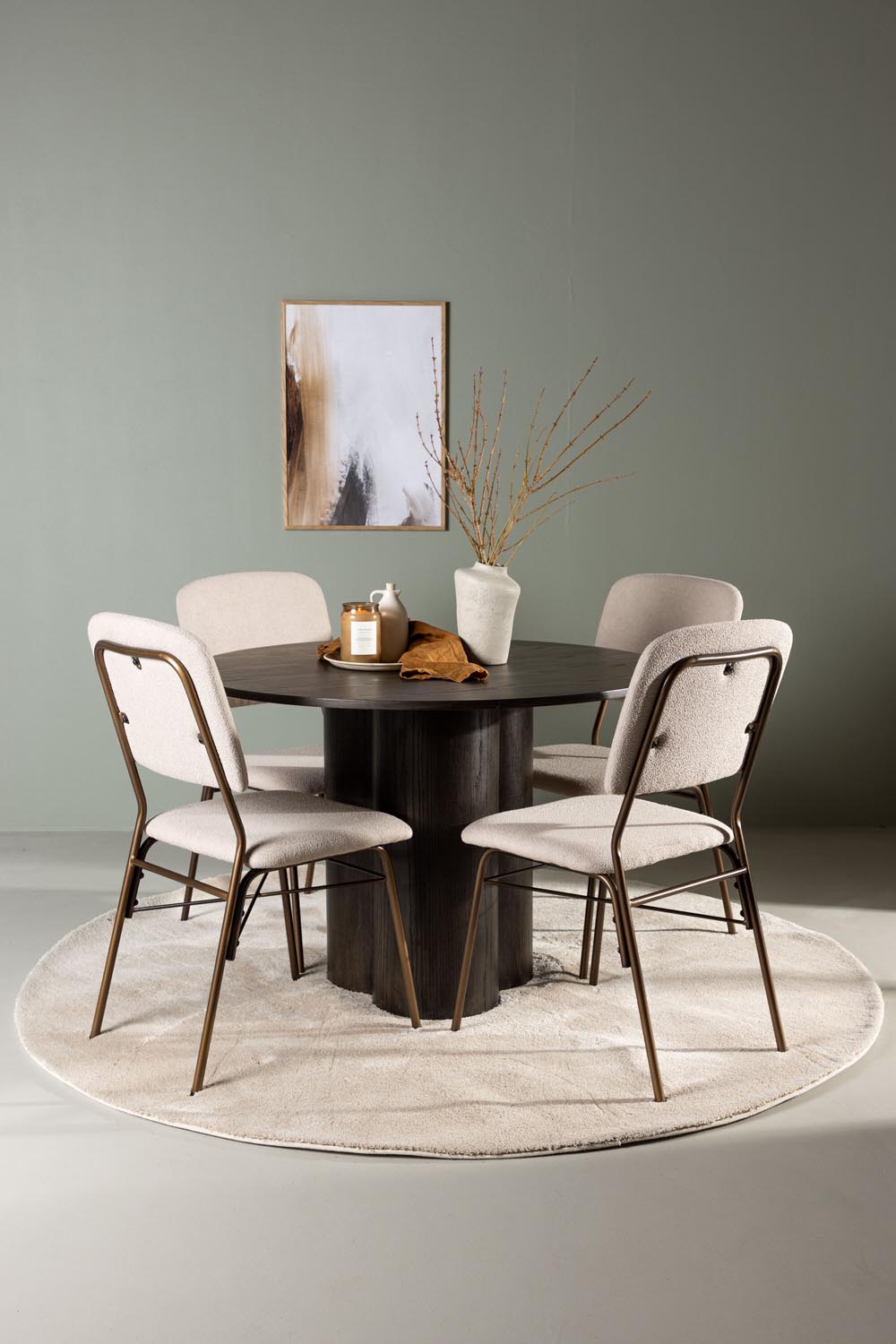 Olivia Esszimmerset + Seda ⌀110cm/4St. in Beige / Braun präsentiert im Onlineshop von KAQTU Design AG. Esszimmerset ist von Venture Home