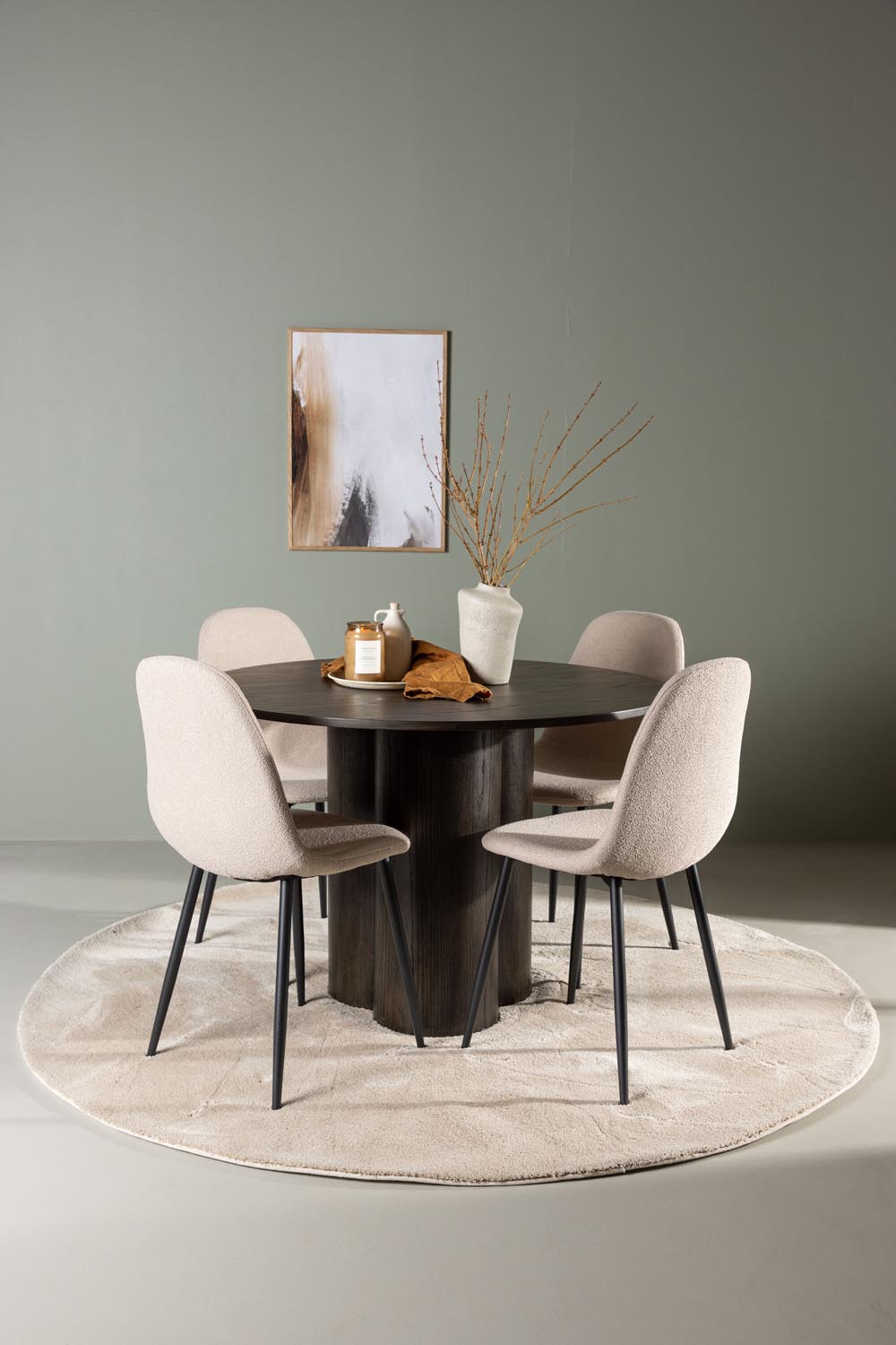Olivia Esszimmerset + Polar ⌀110cm/4St. in Braun / Beige / Schwarz präsentiert im Onlineshop von KAQTU Design AG. Esszimmerset ist von Venture Home