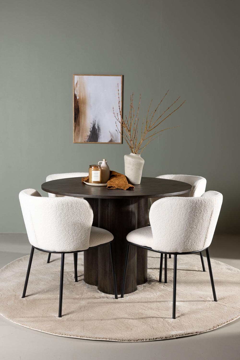 Olivia Esszimmerset + Edina ⌀110cm/4St. in Braun / Schwarz / Weiss präsentiert im Onlineshop von KAQTU Design AG. Esszimmerset ist von Venture Home