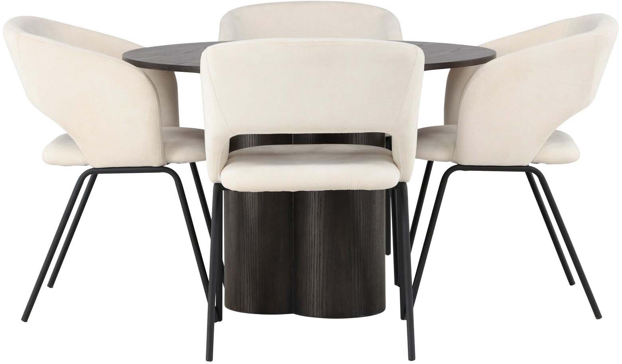 Olivia Esszimmerset: Modernes Design, runder Tisch, 4 Stühle.