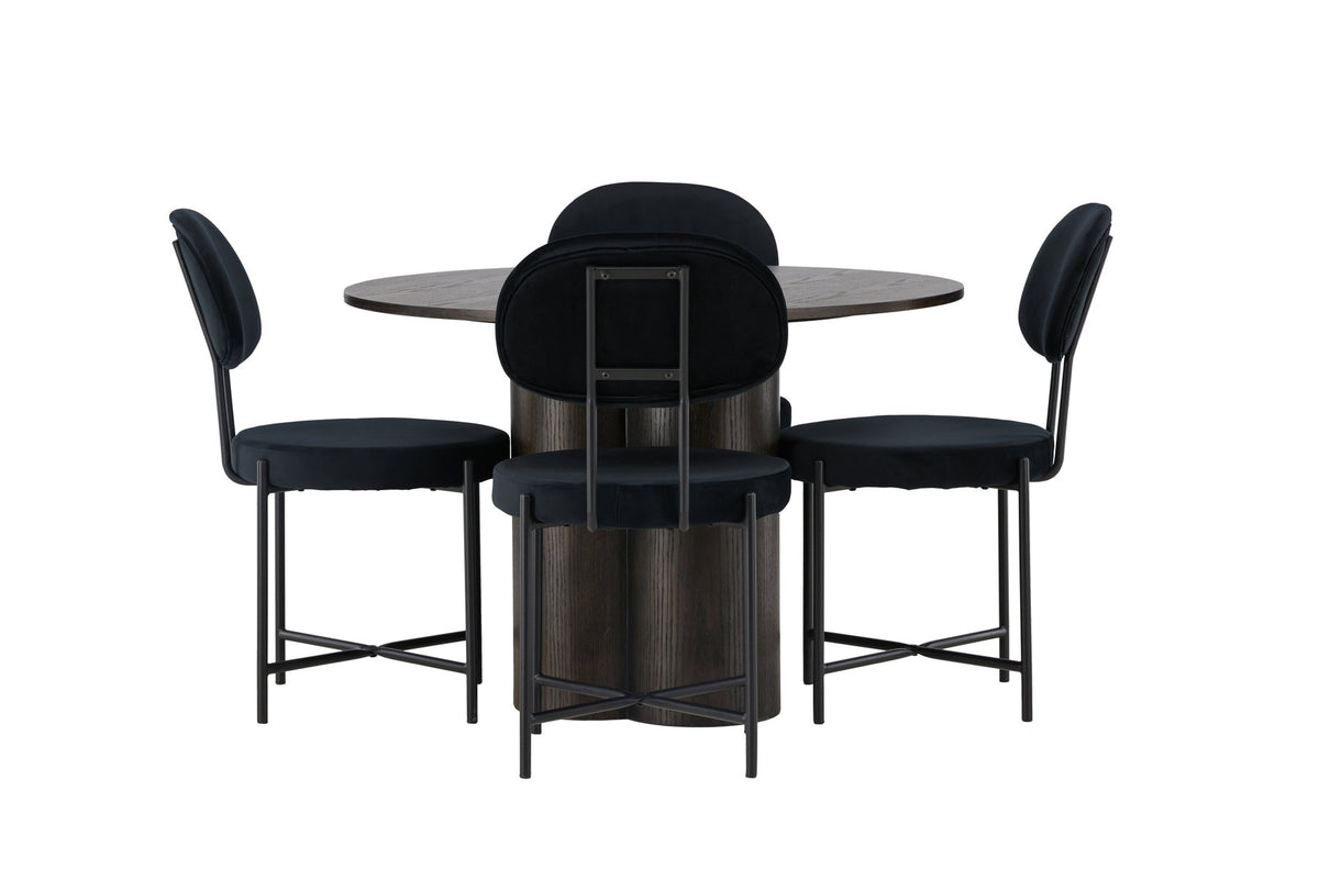 Olivia Esszimmerset + Stella ⌀110cm/4St. in Braun / Schwarz präsentiert im Onlineshop von KAQTU Design AG. Esszimmerset ist von Venture Home