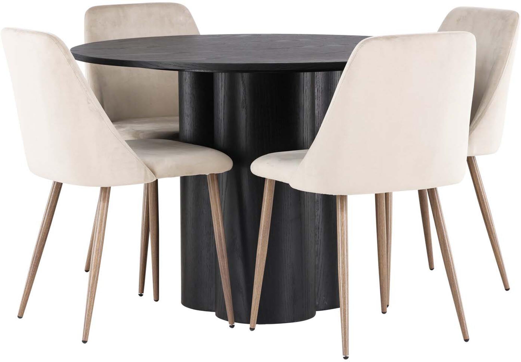 Elegantes Olivia Esszimmerset mit rundem Tisch (110cm) und 4 bequemen Stühlen von Venture Home. Ideal für gesellige Abende!