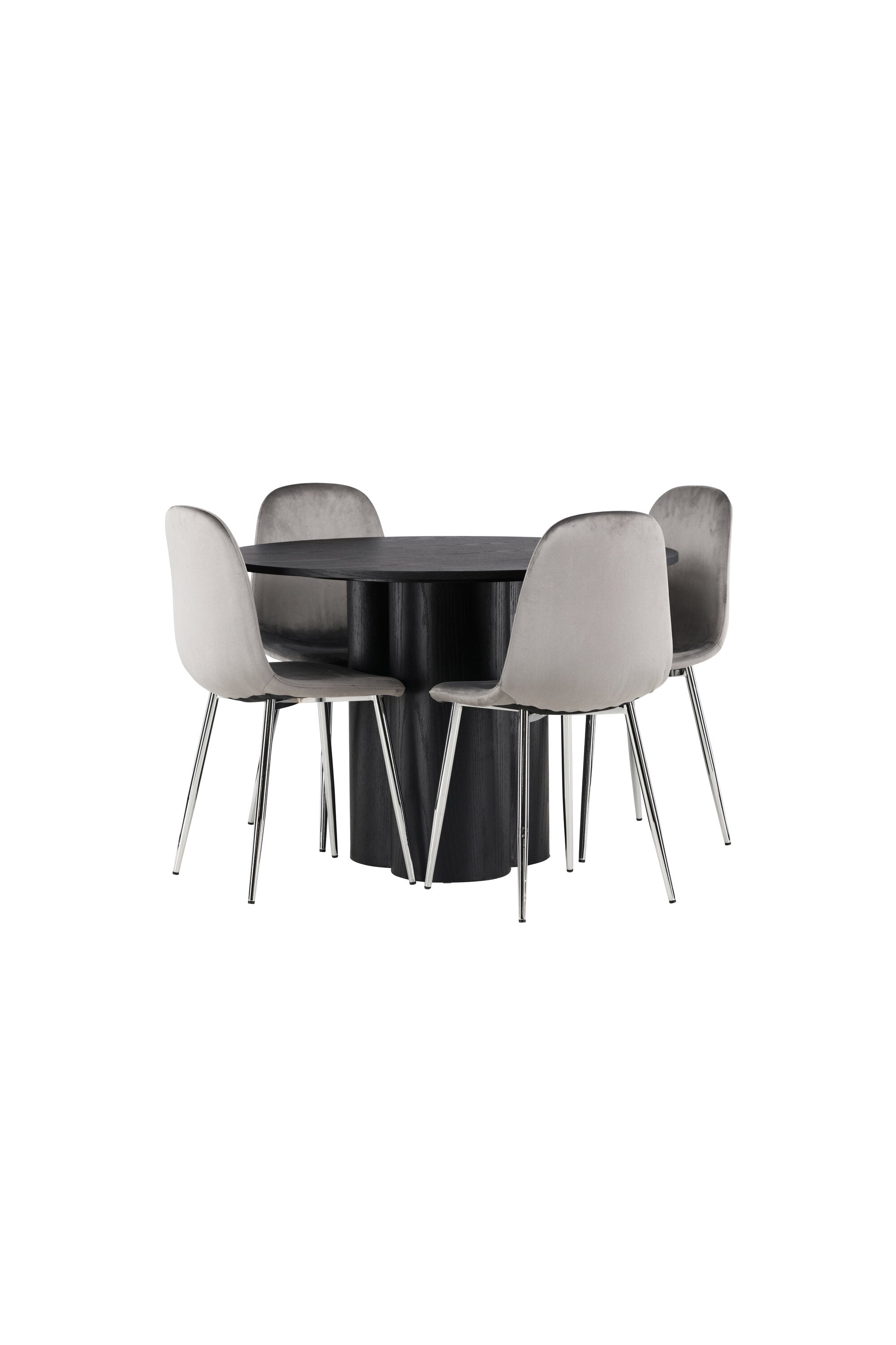 Olivia Esszimmerset + Eva ⌀110cm/4St. in Schwarz / Hellgrau / Silber präsentiert im Onlineshop von KAQTU Design AG. Esszimmerset ist von Venture Home