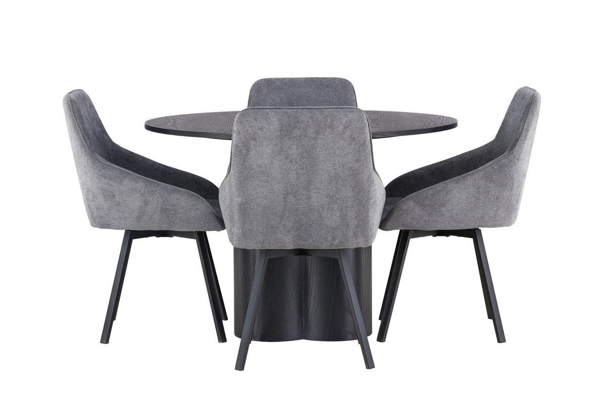 Olivia Esszimmerset + Rosie ⌀110cm/4St. in Schwarz / Grau präsentiert im Onlineshop von KAQTU Design AG. Esszimmerset ist von Venture Home