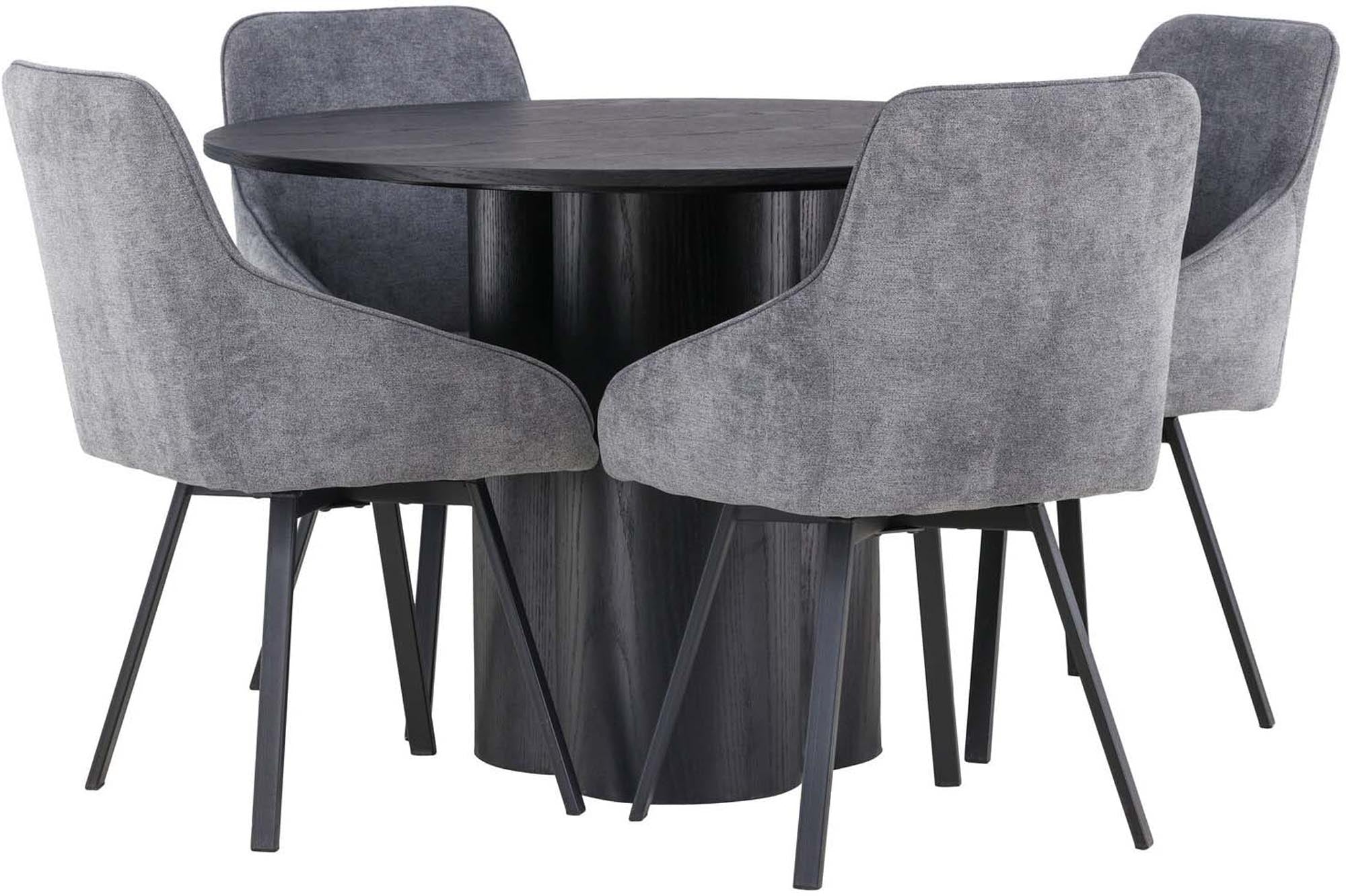 Modernes Olivia Esszimmerset mit rundem Rosie Tisch, 4 Stühle, 110cm.