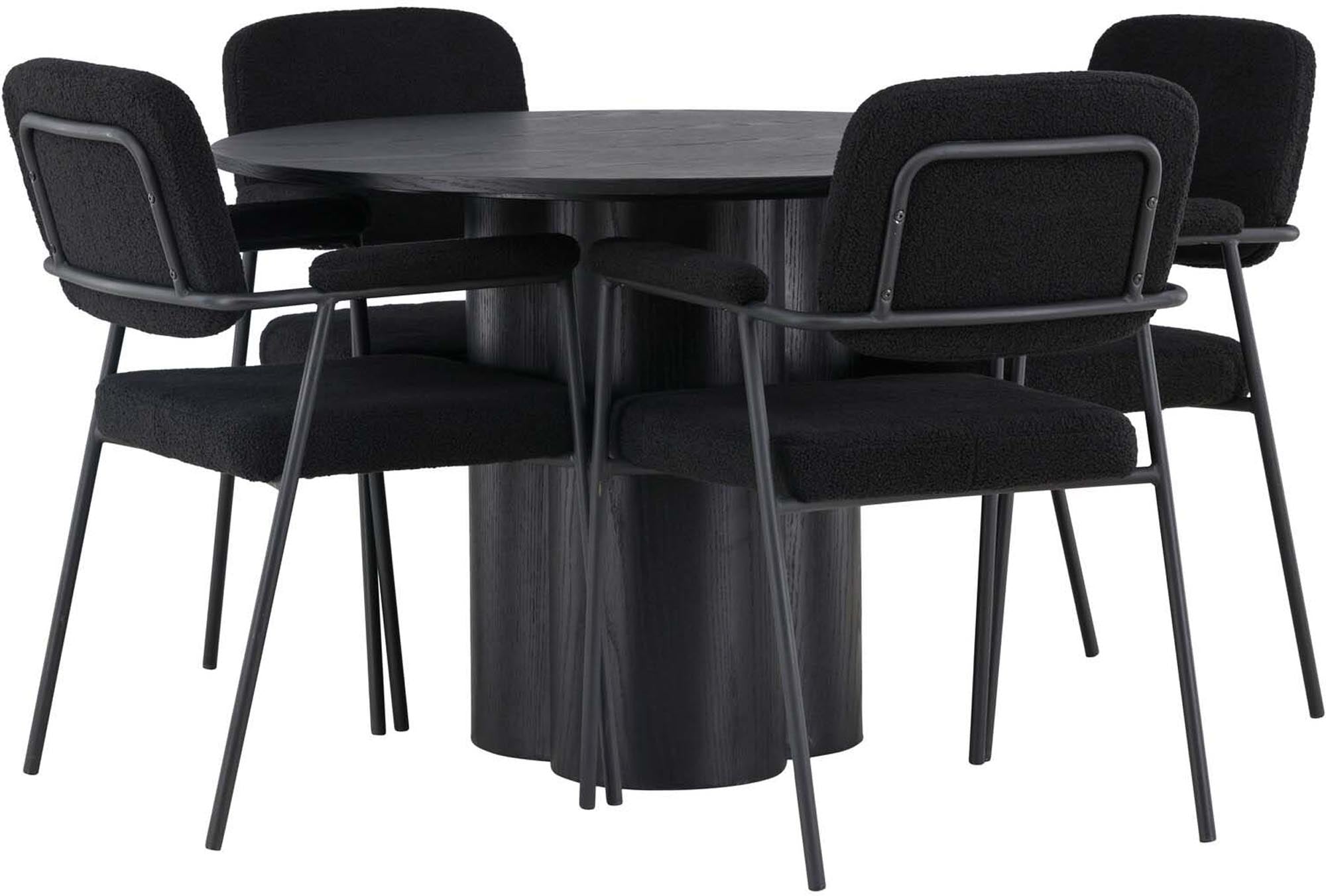 Modernes Esszimmerset Olivia mit 4 ergonomischen Stühlen, ⌀110cm, von Venture Home. Ideal für stilvolle Esszimmer und gesellige Runden.