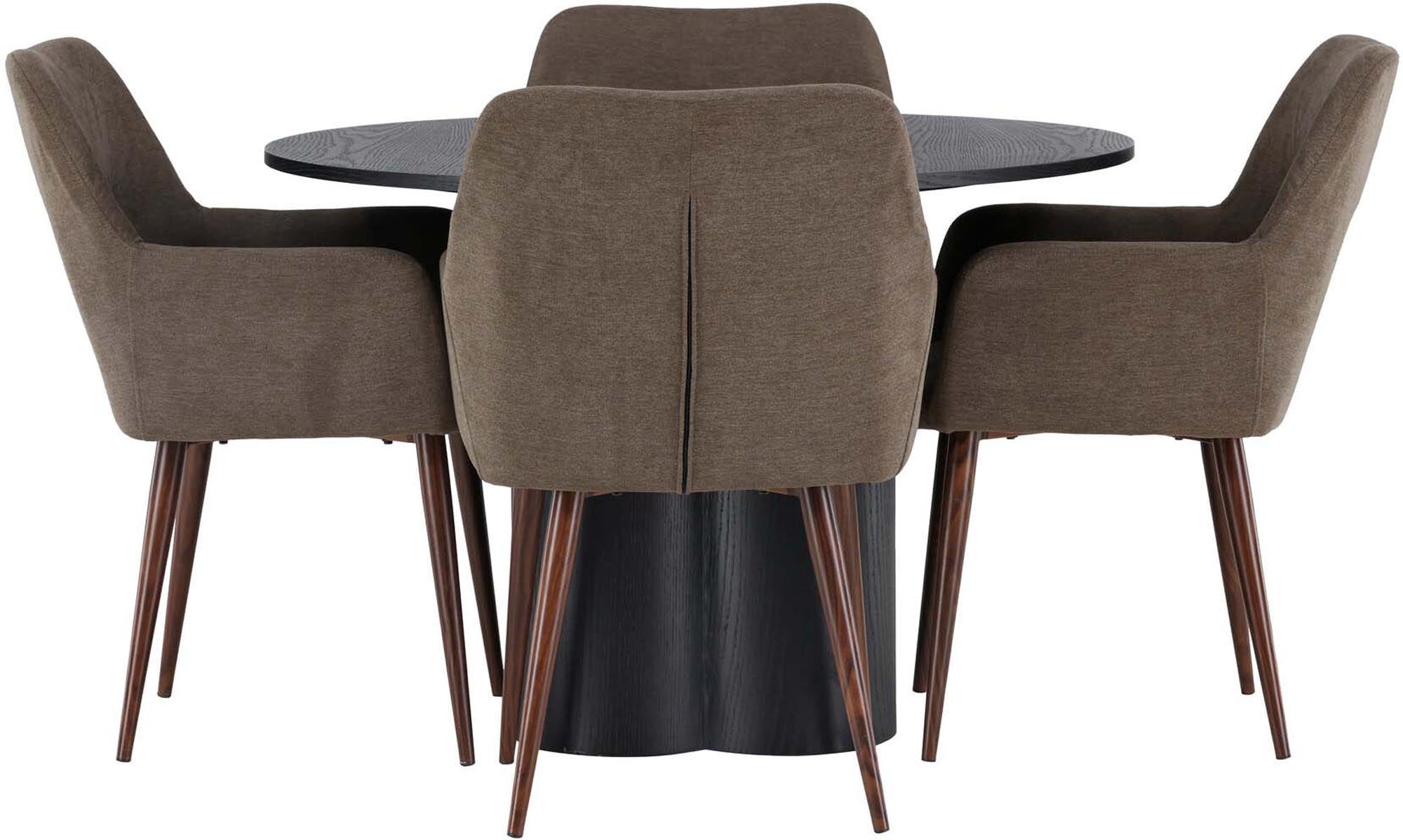 Elegantes Olivia Esszimmerset: runder Tisch, 4 Stühle, 110cm.