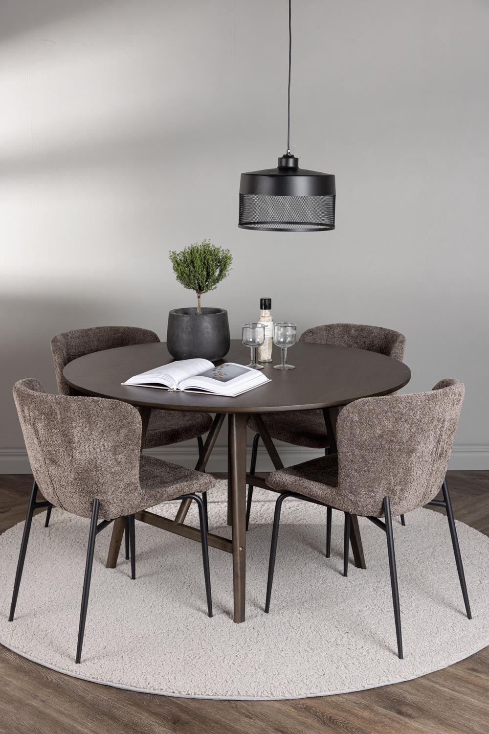 Kaseindon Esszimmerset + Modesto ⌀100cm/4St. in Schwarz, Dunkelgrau präsentiert im Onlineshop von KAQTU Design AG. Esszimmerset ist von Venture Home