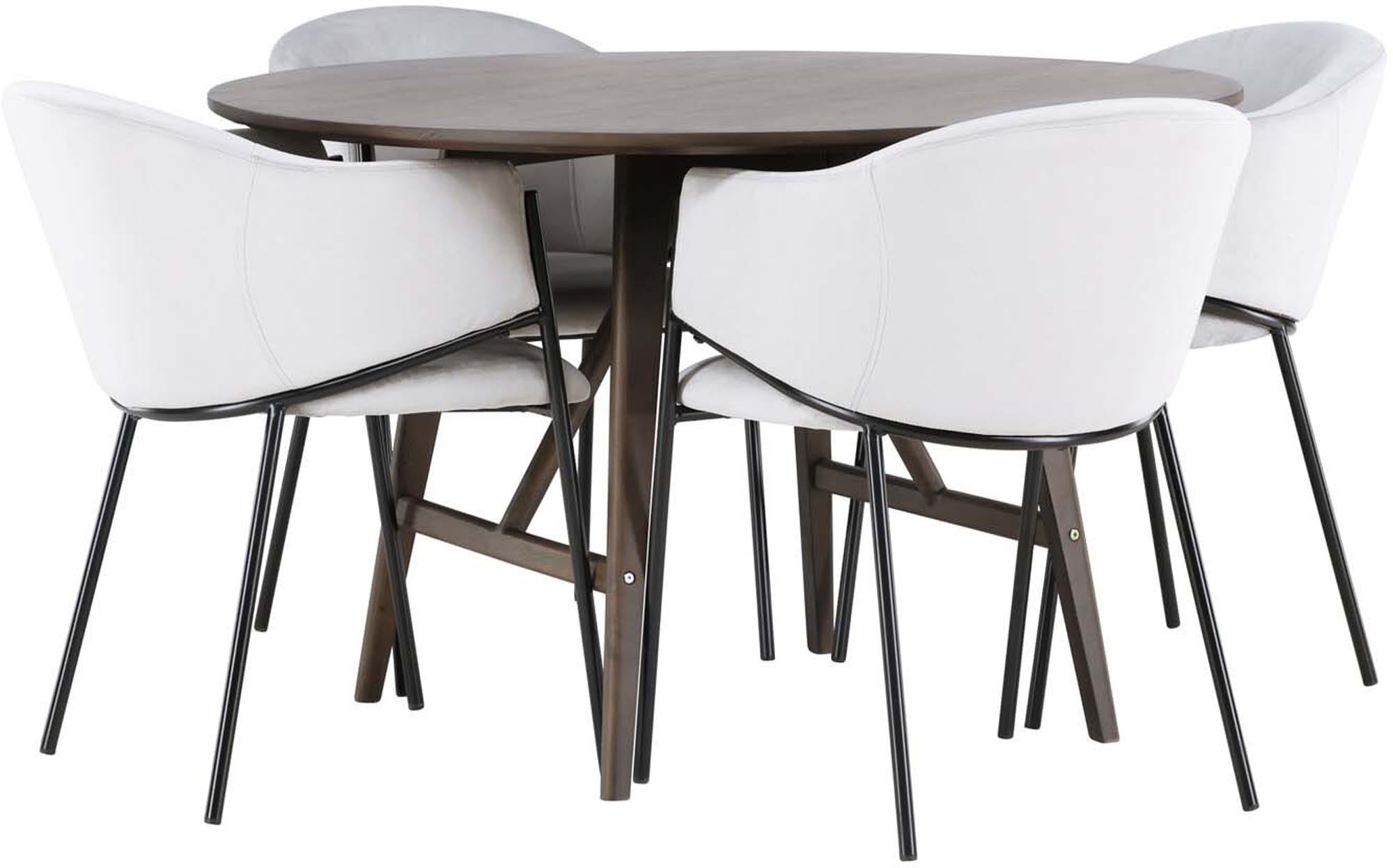 Modernes Kaseindon Esszimmerset mit Evelina Stühlen, Ø100cm, 4-teilig.