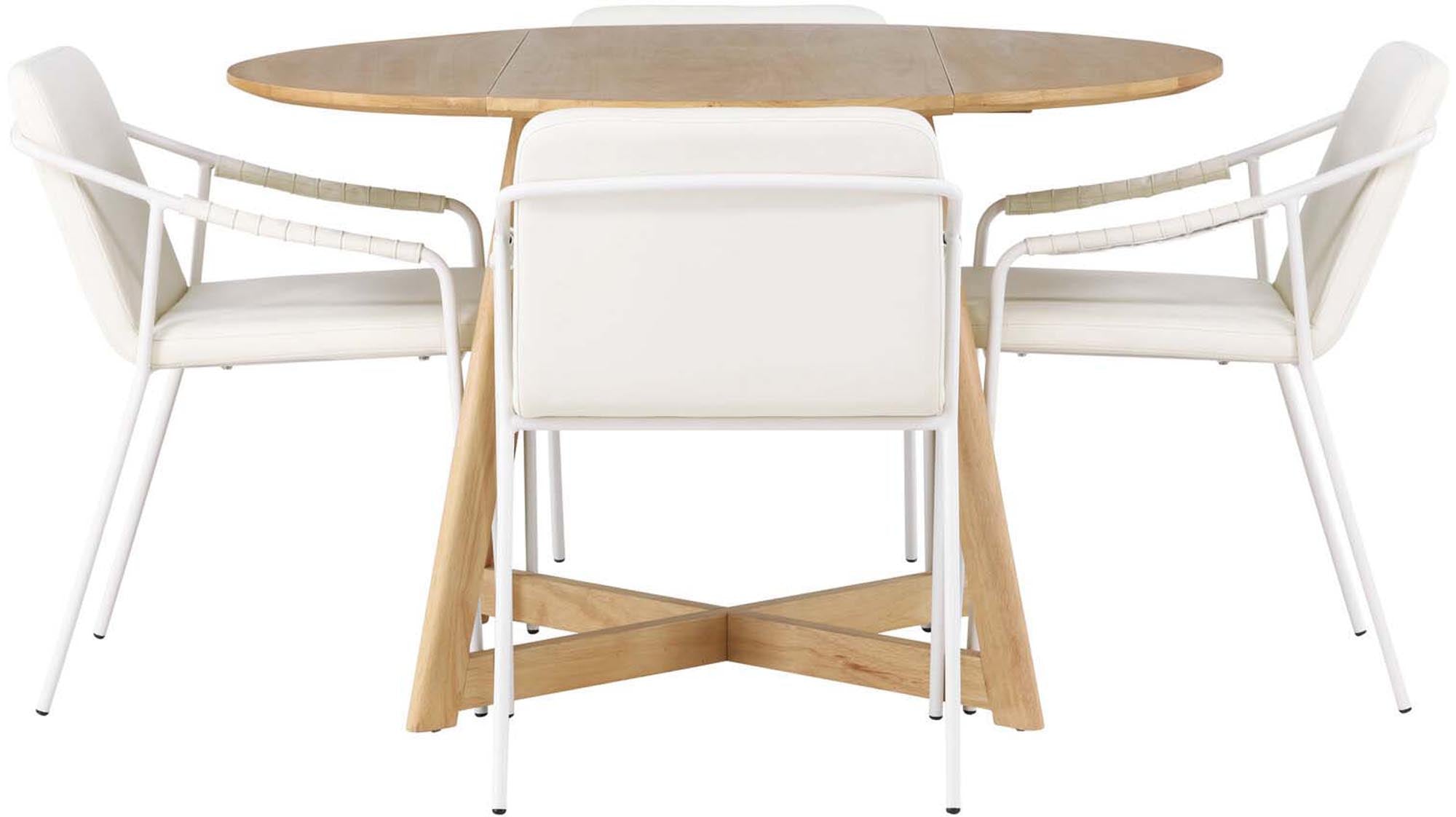 Elegantes Yadikon Esszimmerset mit rundem Tisch und Tvist Ledersesseln, ideal für stilvolle und komfortable Mahlzeiten.