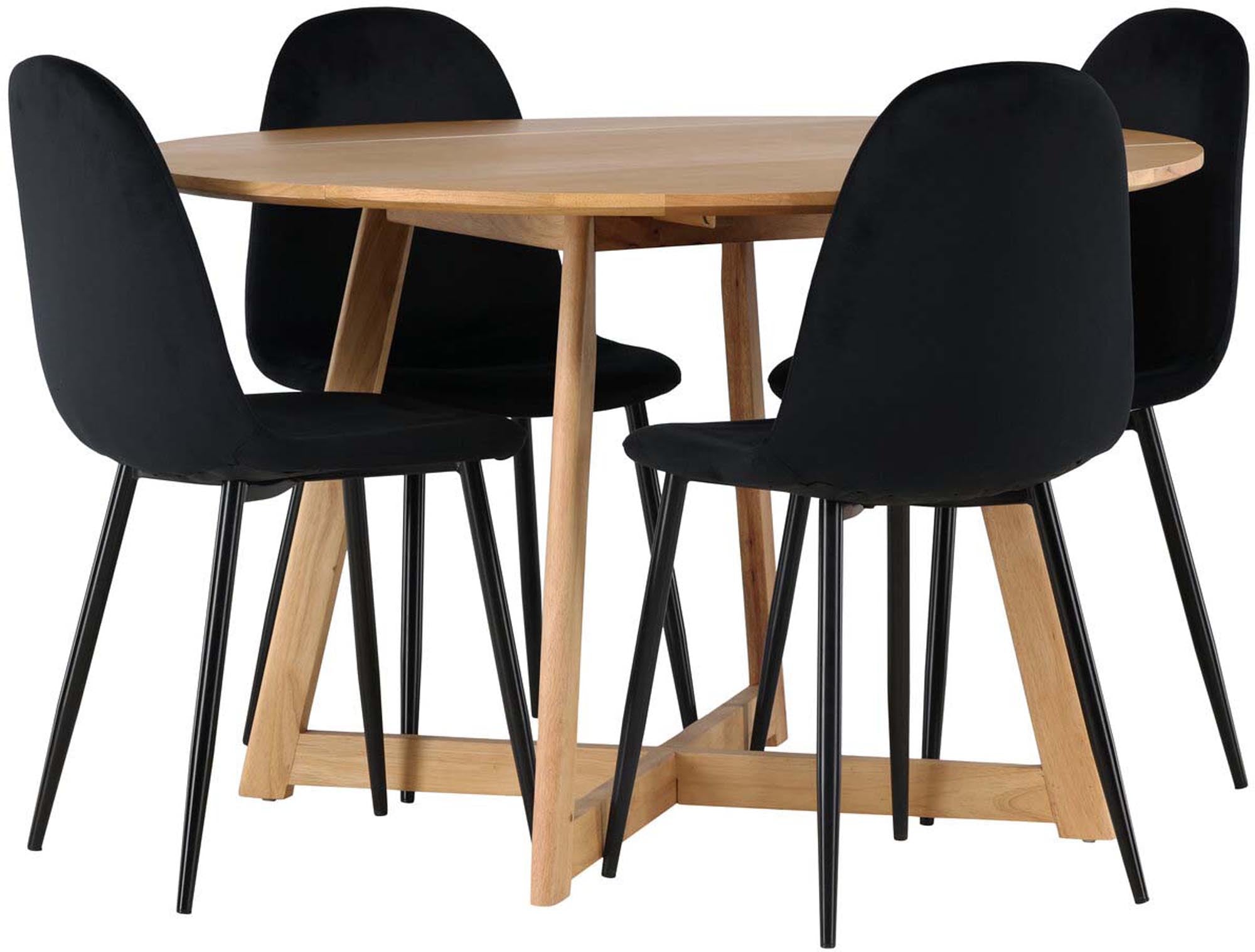 Stilvolles Yadikon Esszimmerset mit rundem 120 cm Tisch und bequemen Polar-Stühlen. Perfekt für gesellige Abende und elegante Esskultur.