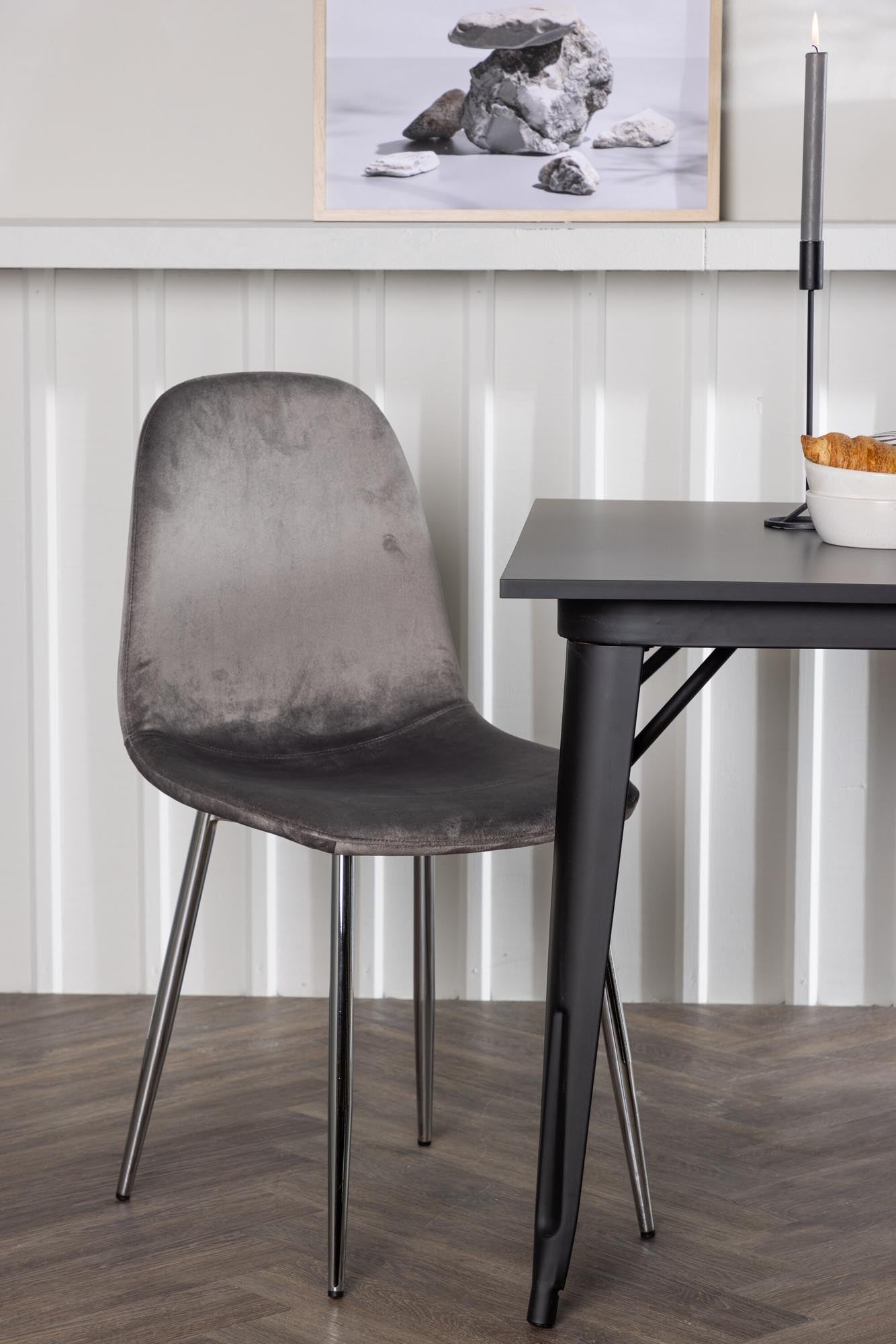 Modernes Esszimmerset Tempe mit quadratischem 80cm Tisch und 2 stilvollen Eva-Stühlen aus Samt für höchsten Komfort.