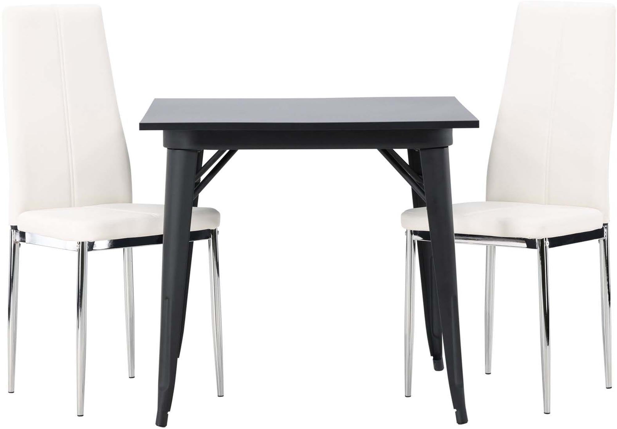 Elegantes Esszimmerset: 80x80 cm Tisch und 2 stilvolle Pastill-Stühle aus Kunstleder für modernes Wohnen und gesellige Runden.