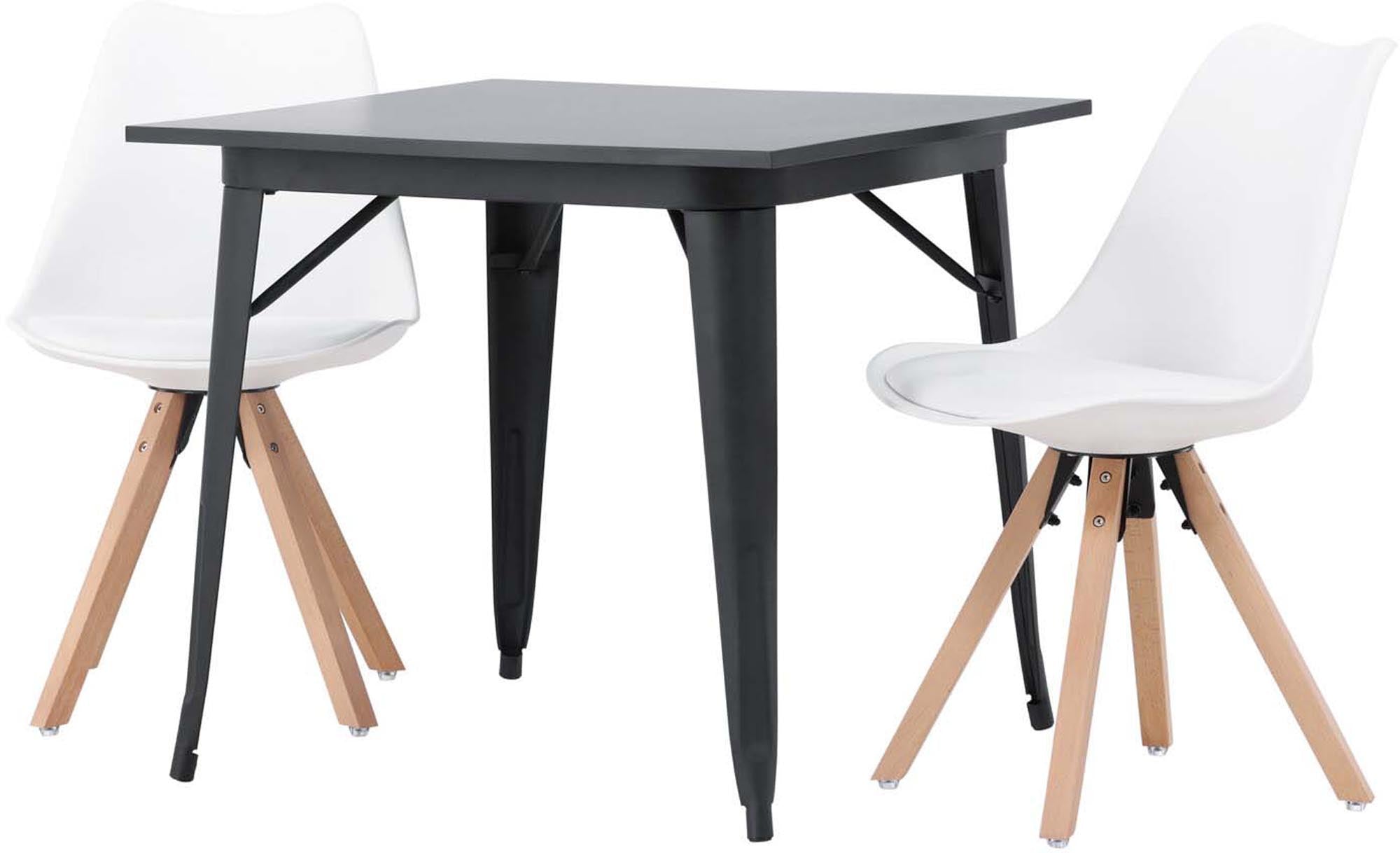Modernes Esszimmerset Tempe mit quadratischem Tisch und eleganten Zeno-Stühlen. Ideal für stilvolle, gesellige Runden in jedem Zuhause.