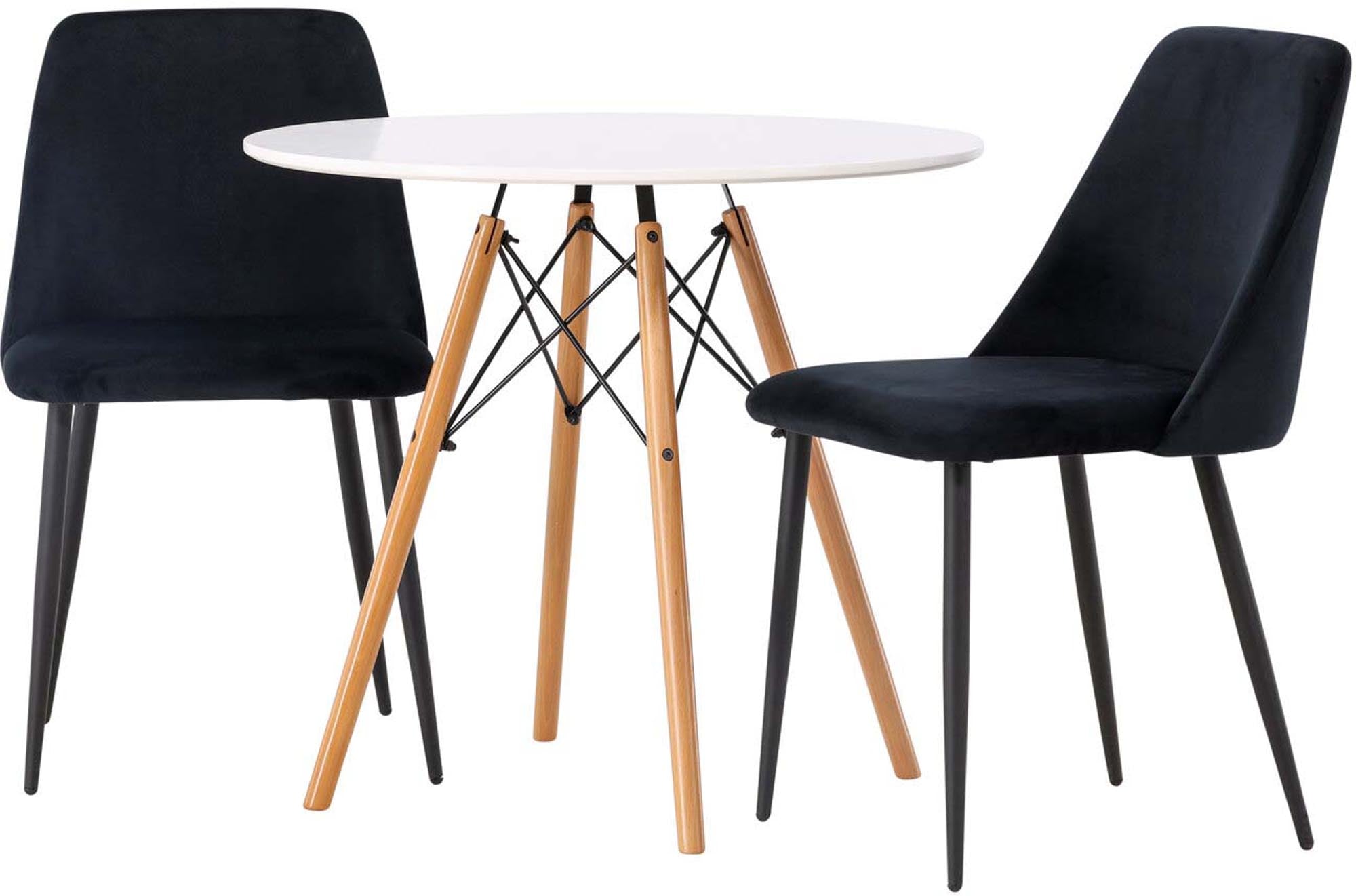 Stilvolles Danburi Esszimmerset mit elegantem runden Tisch und luxuriösen Samtstühlen. Perfekt für kleine und große Esszimmer.