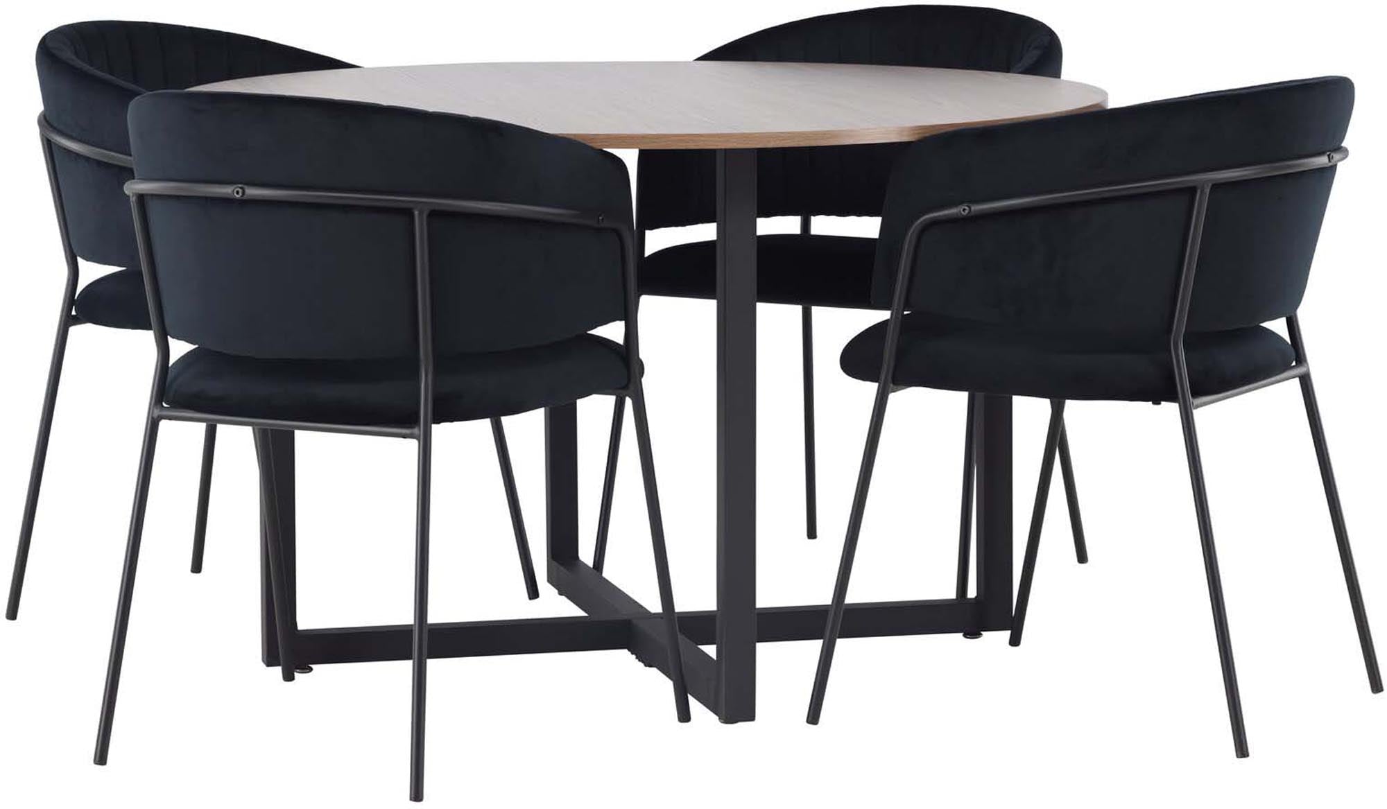 Verleihen Sie Ihrem Essbereich mit dem Durango Esszimmerset + Selma ⌀120cm/4St. von Venture Home einen Hauch von Eleganz. Der runde Tisch mit MDF-Oberfläche und stilvollen Metallbeinen schafft eine einladende Atmosphäre, während die gepolsterten Selma-Stühle für höchsten Sitzkomfort sorgen. Ideal für gesellige Abende!