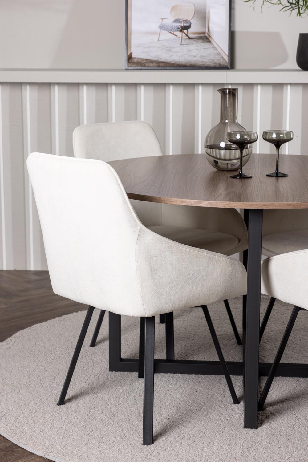 Durango Esszimmerset + Rosie ⌀120cm/4St. in Beige, Schwarz präsentiert im Onlineshop von KAQTU Design AG. Esszimmerset ist von Venture Home