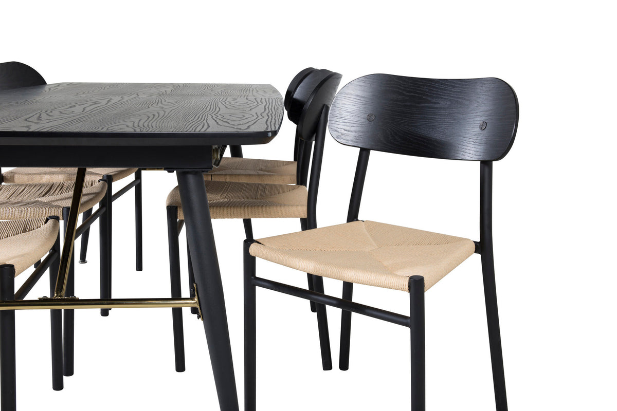 Esszimmer Set Gold mit Stuhl Polly in Schwarz/Schwarz/Natur präsentiert im Onlineshop von KAQTU Design AG. Esszimmerset ist von Venture Home