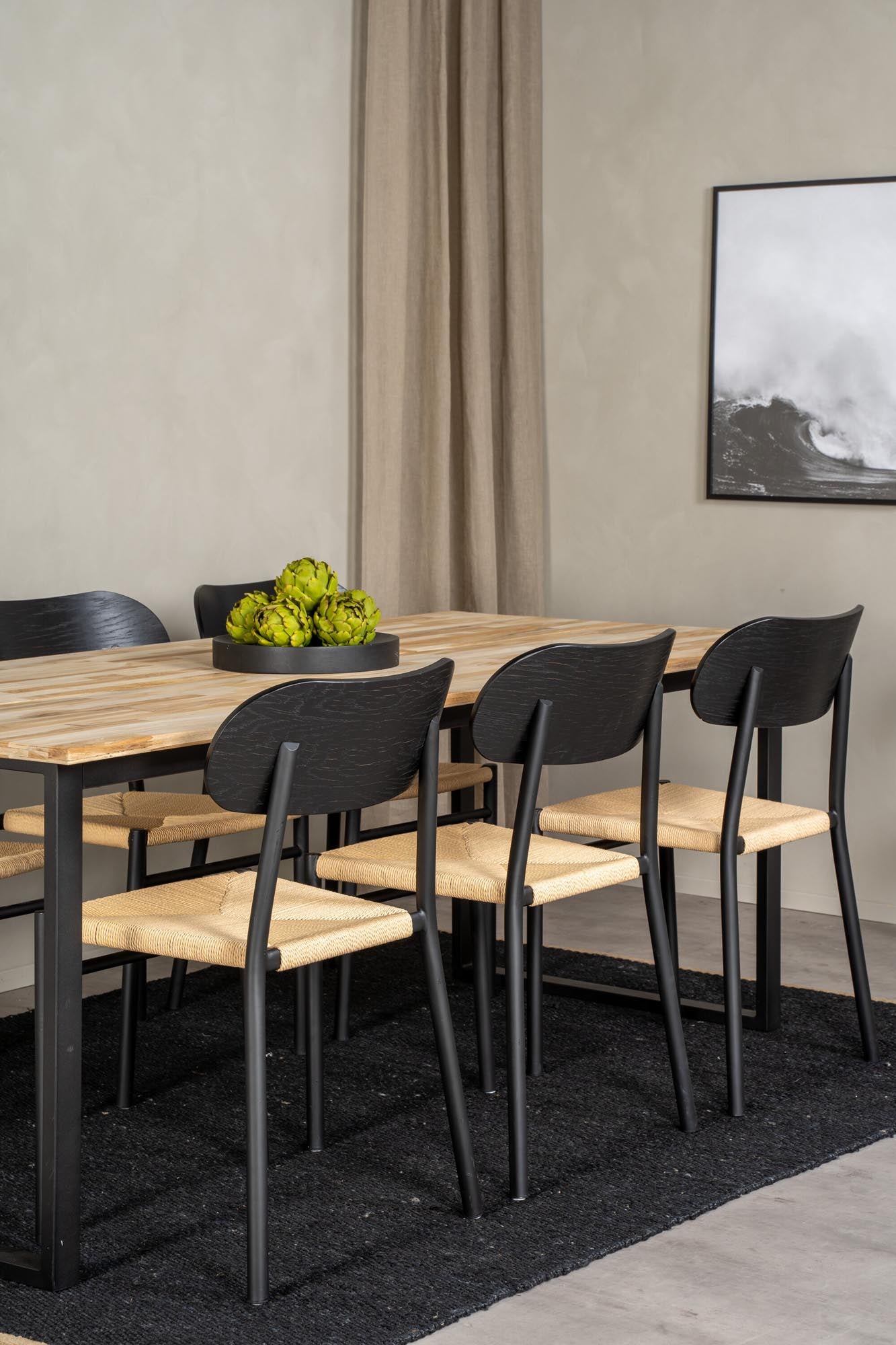 Esszimmer Set Cirebon mit Stuhl Polly in Natur/Schwarz/Natur präsentiert im Onlineshop von KAQTU Design AG. Esszimmerset ist von Venture Home