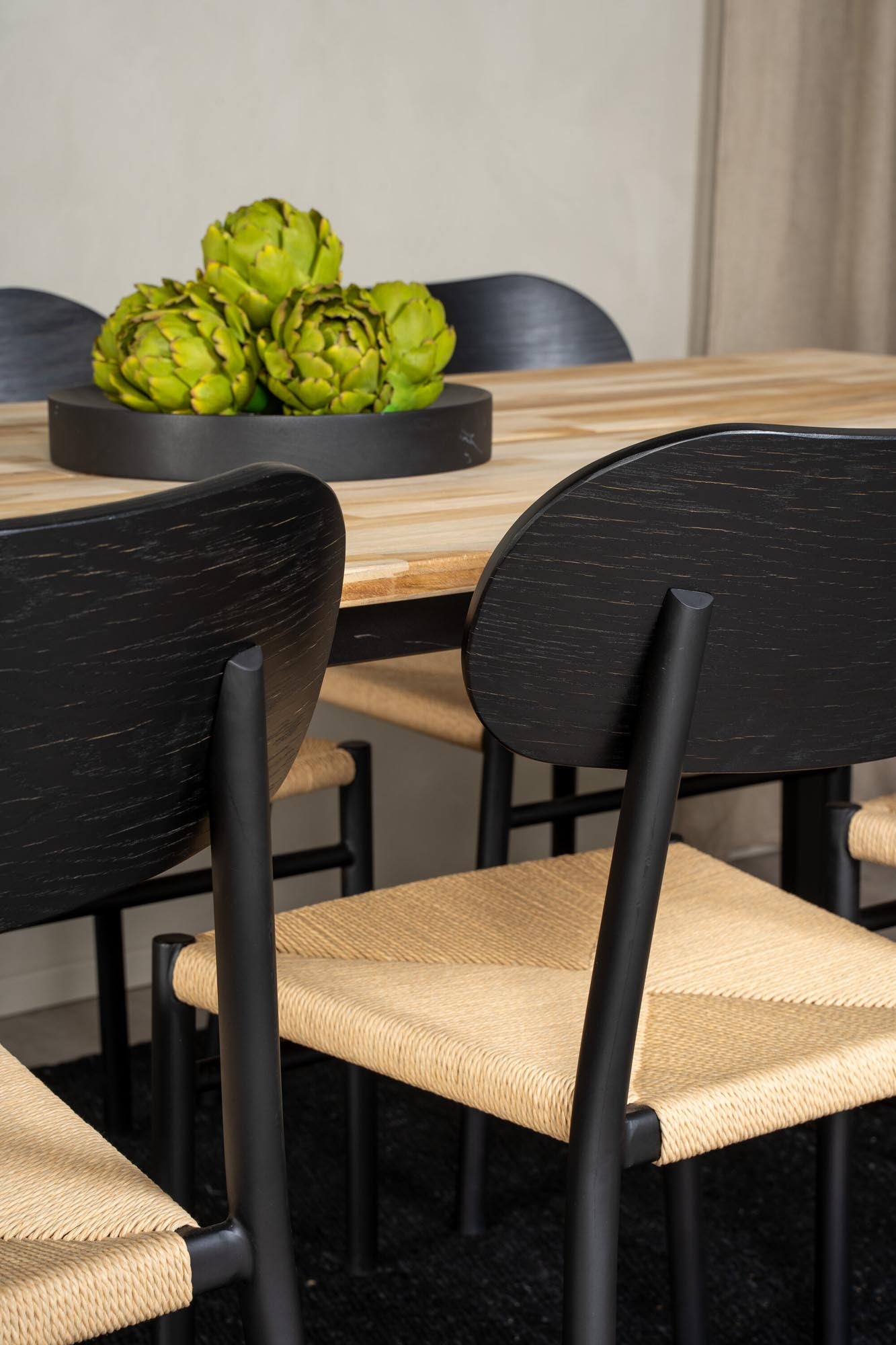 Esszimmer Set Cirebon mit Stuhl Polly in Natur/Schwarz/Natur präsentiert im Onlineshop von KAQTU Design AG. Esszimmerset ist von Venture Home