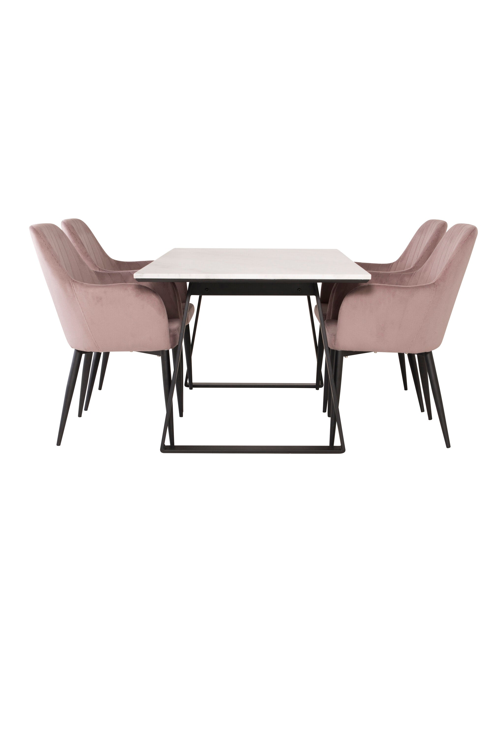 Entdecken Sie das stilvolle Esszimmer Set Estelle mit Comfort-Stühlen von Venture Home. Marmor und Stahl vereinen Eleganz und Funktionalität.