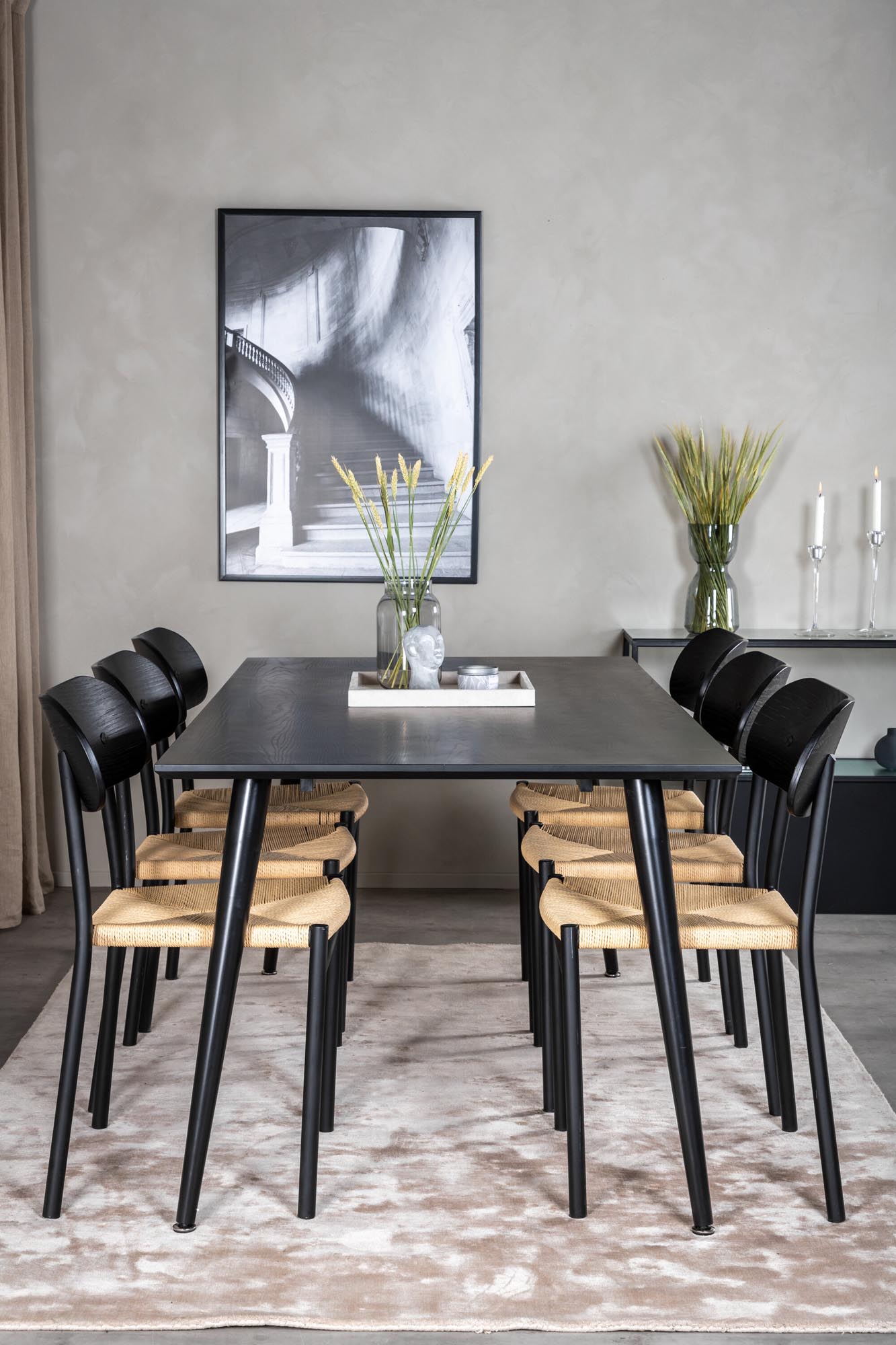 Esszimmer Set Dipp mit Stuhl Polly in Schwarz/Schwarz/Natur präsentiert im Onlineshop von KAQTU Design AG. Esszimmerset ist von Venture Home