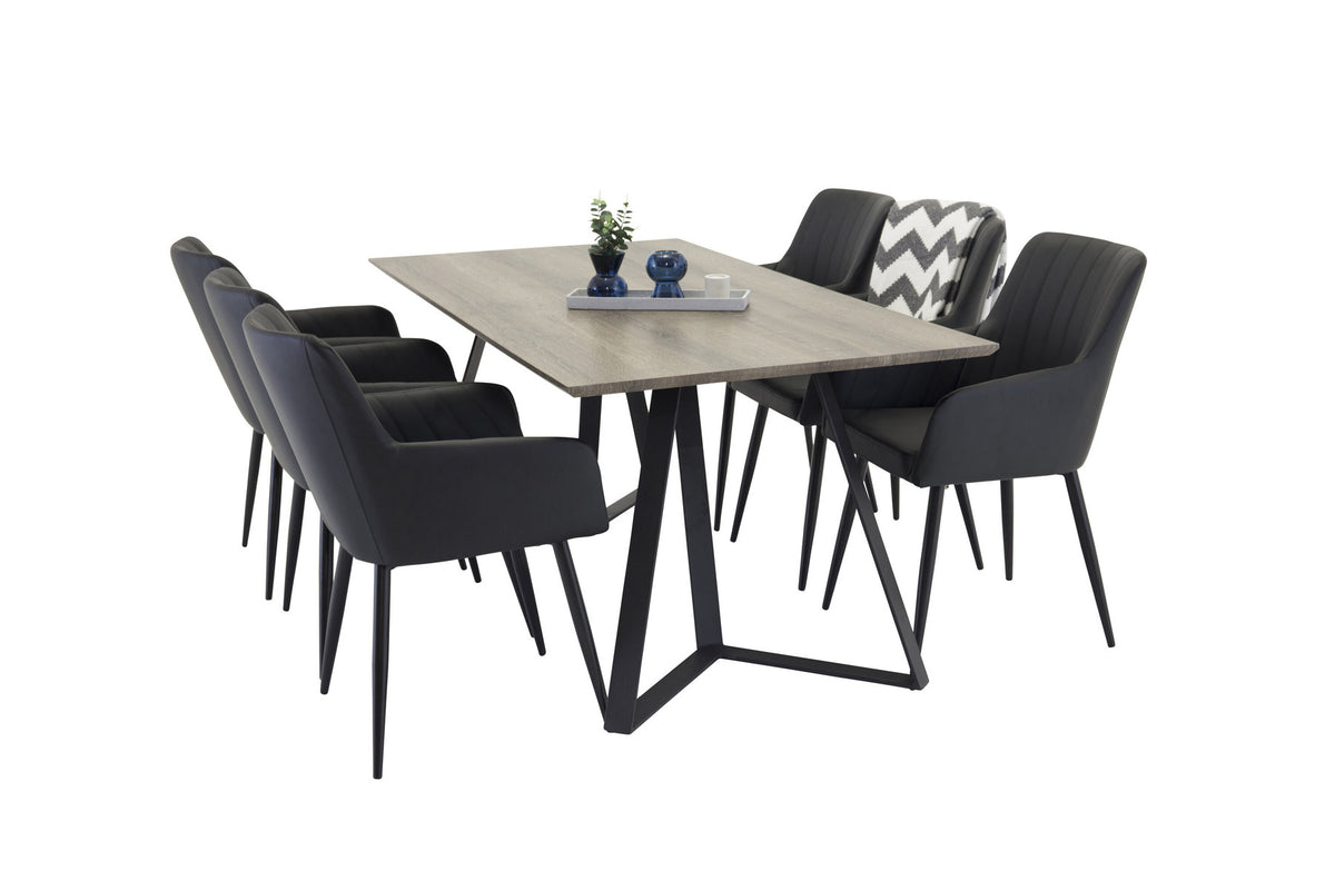 Esszimmer Set Marina mit Stuhl Comfort in Grau schwarz präsentiert im Onlineshop von KAQTU Design AG. Esszimmerset ist von Venture Home