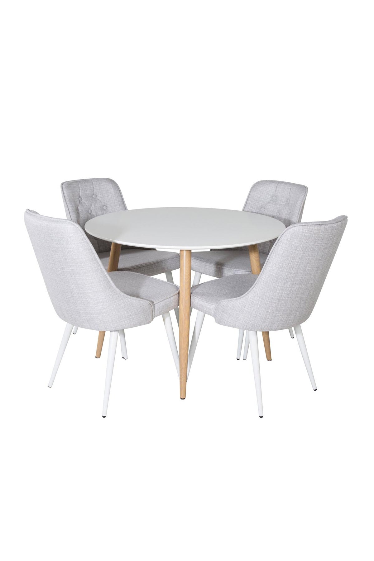 Esszimmer Set Plaza von Venture Home: Esstisch mit MDF-Platte und Stahlgestell in Grau schwarz, dazu vier gepolsterte Velvet Deluxe Stühle.