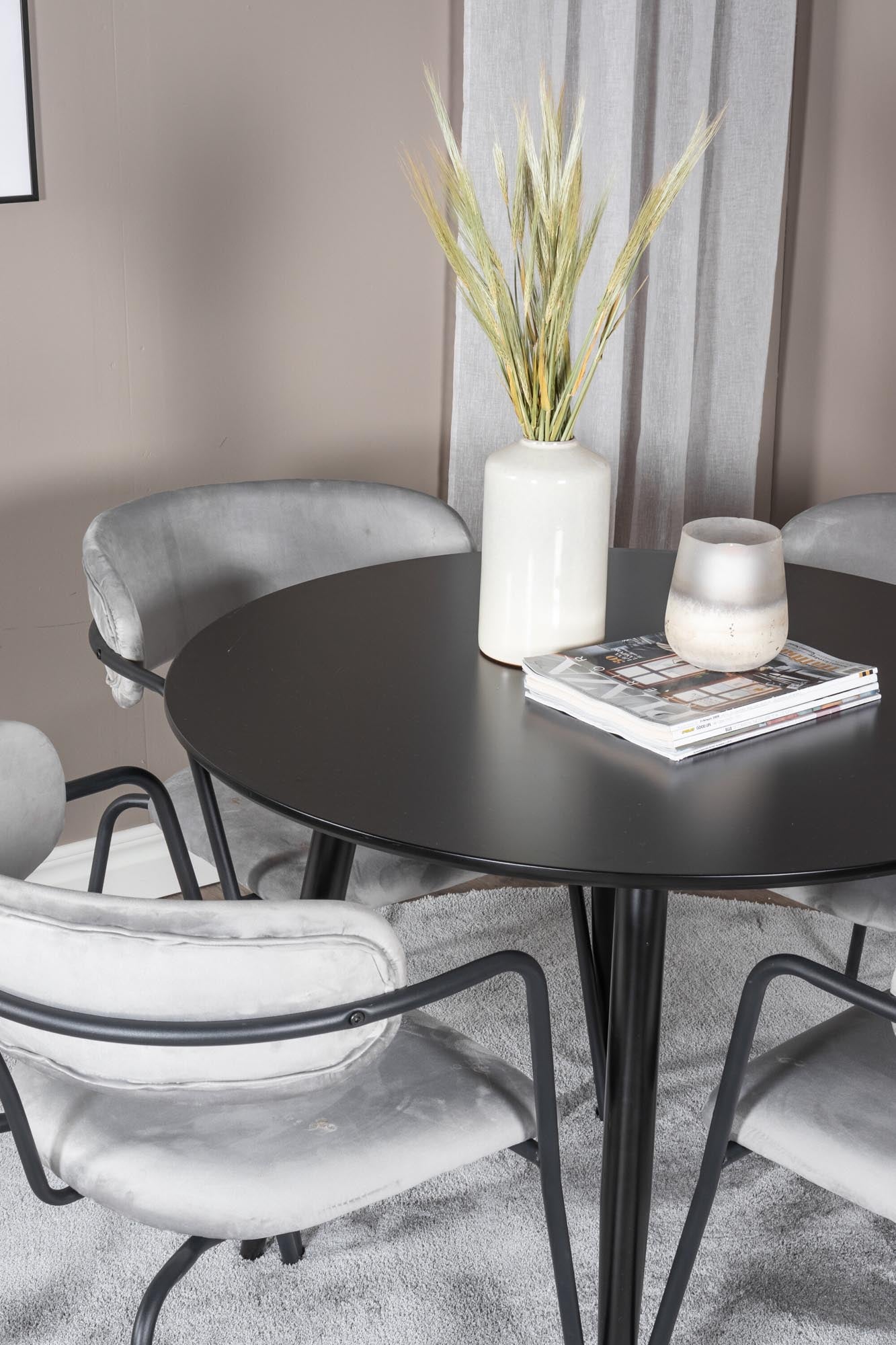 Esszimmer Set Plaza mit Stuhl Arrow in Schwarz/Schwarz/Grau präsentiert im Onlineshop von KAQTU Design AG. Esszimmerset ist von Venture Home