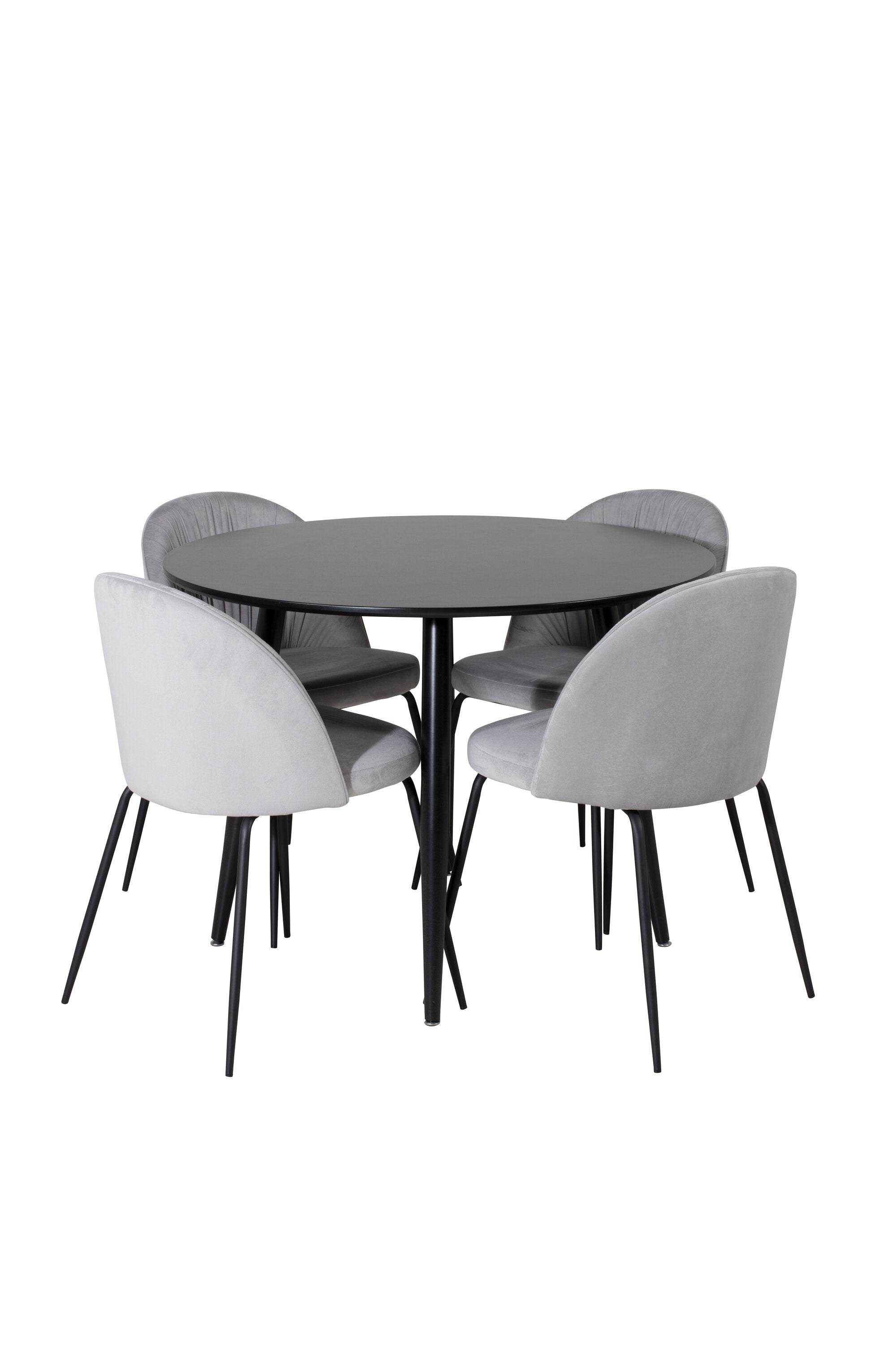 Esszimmer Set Plaza: Modernes Design, graue Töne, ergonomische Wrinkles-Stühle, runder Tisch, zeitlose Eleganz.