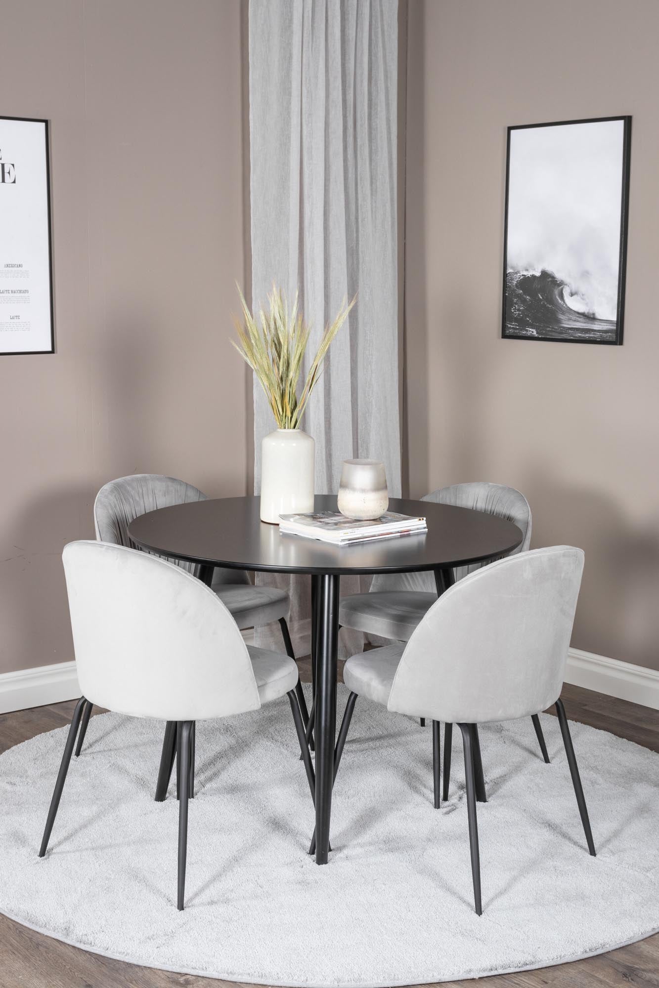 Esszimmer Set Plaza mit Stuhl Wrinkles in Schwarz/Schwarz/Grau präsentiert im Onlineshop von KAQTU Design AG. Esszimmerset ist von Venture Home