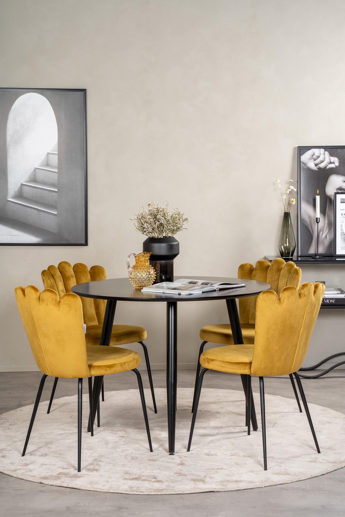 Esszimmer Set Plaza mit Stuhl Limhamn in Schwarz/Schwarz/Gelb präsentiert im Onlineshop von KAQTU Design AG. Esszimmerset ist von Venture Home